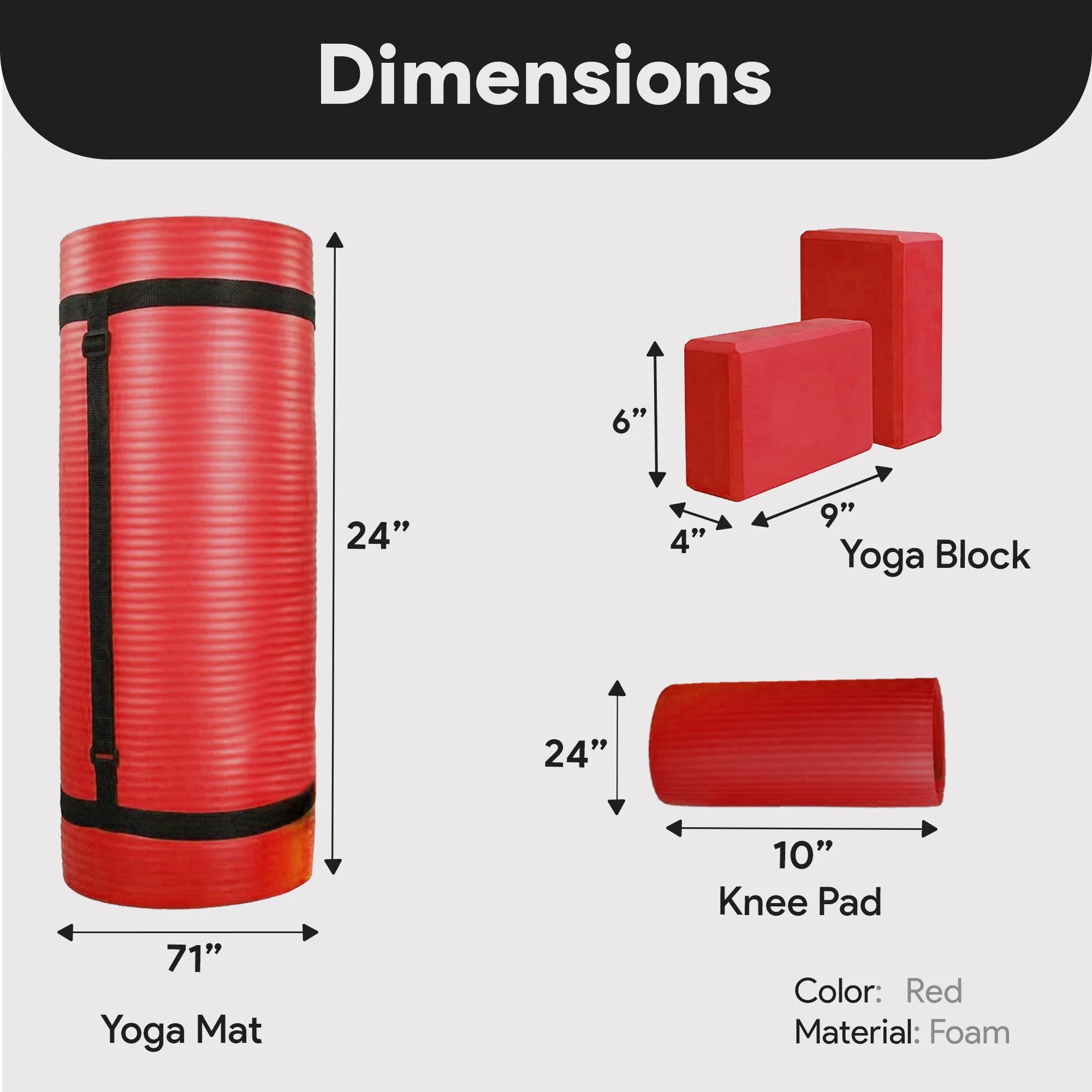 BalanceFrom Fitness 71"x24" Anti Tear Yoga Mat w/Strap, Knee Pad & Blocks, Red - Image 3