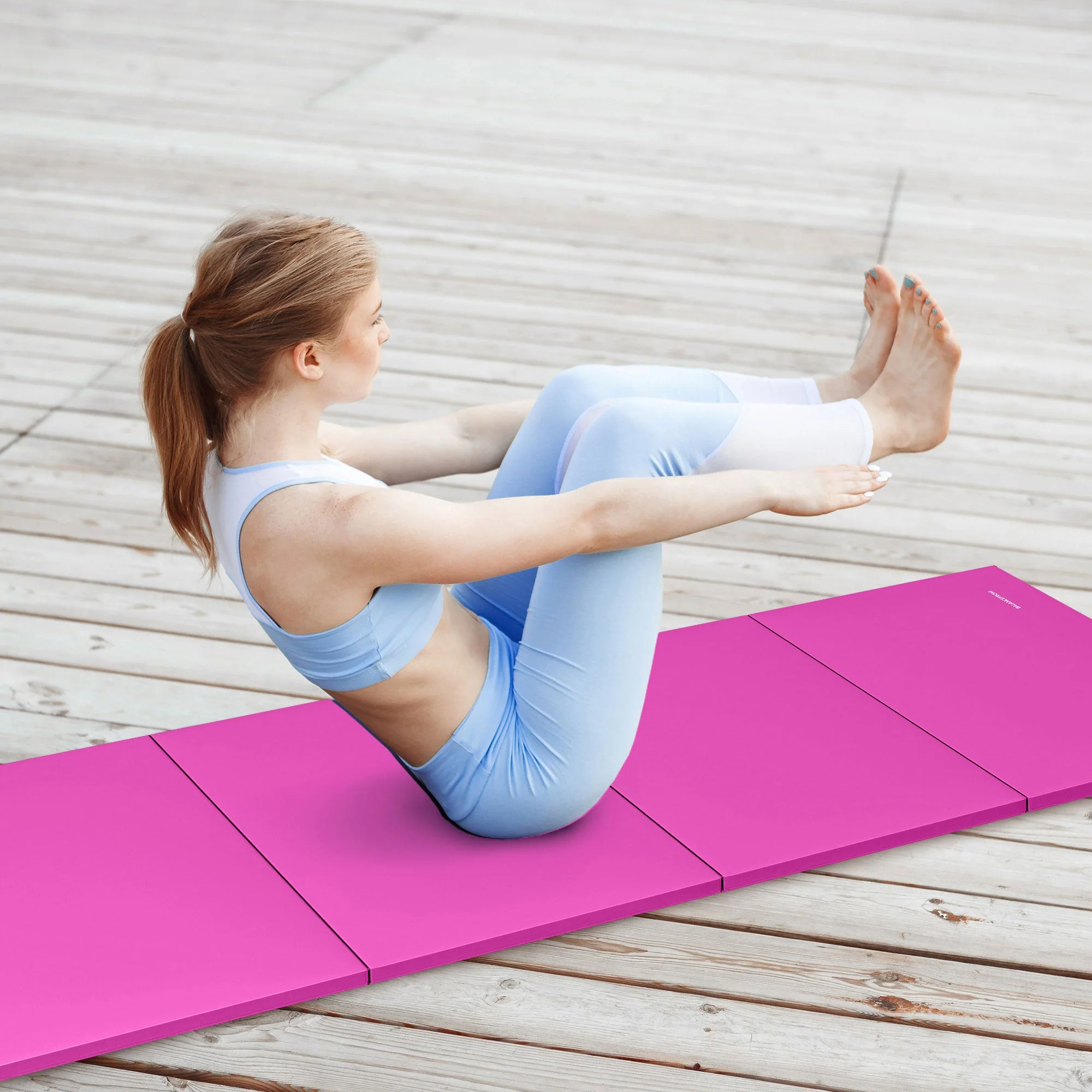 BalanceFrom Fitness All Purpose Mat with 8 Ft Balance Beam Gymnastic Set, Pink - Image 11