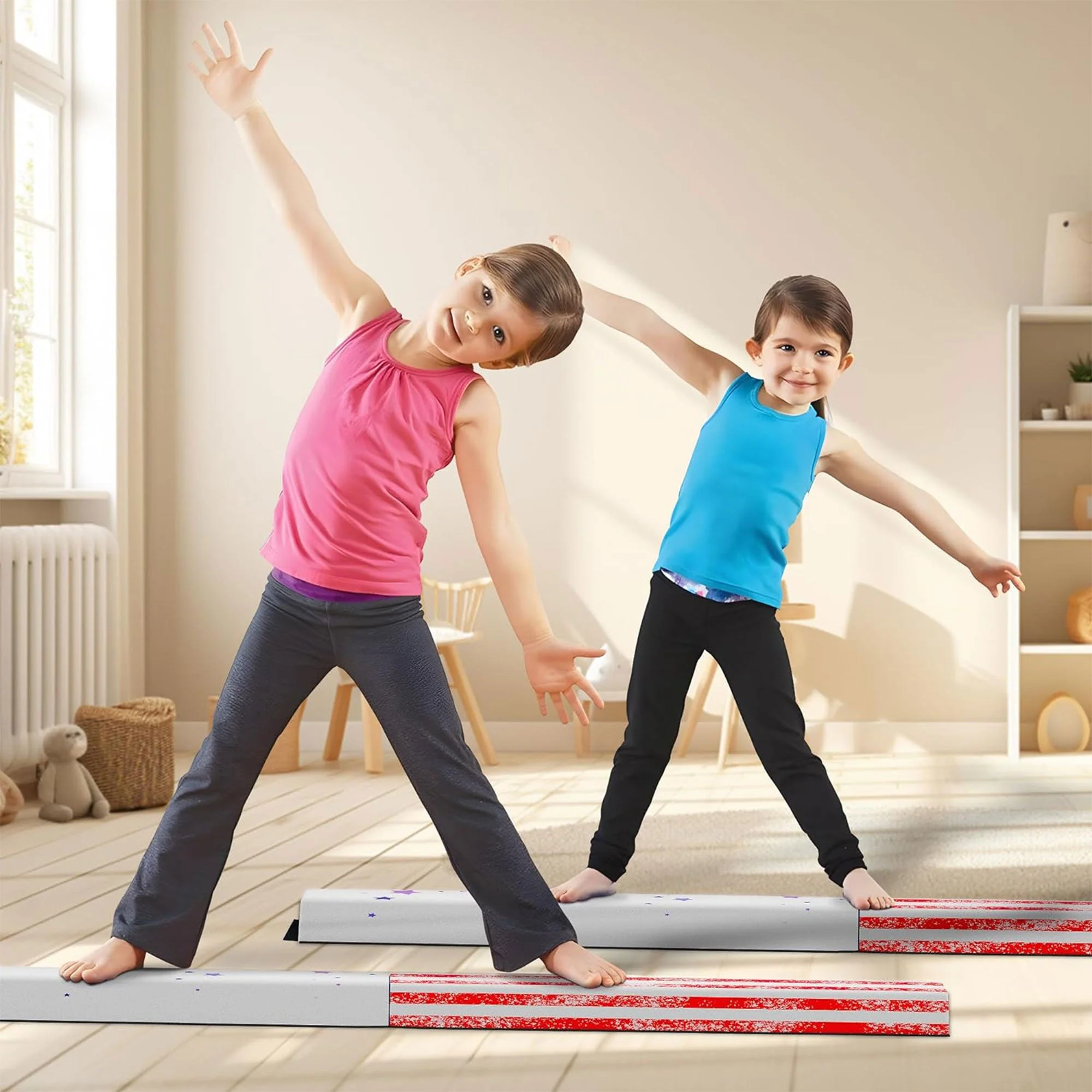BalanceFrom Fitness All Purpose Mat with Balance Beam Gymnastic Set, Star/Stripe - Image 12