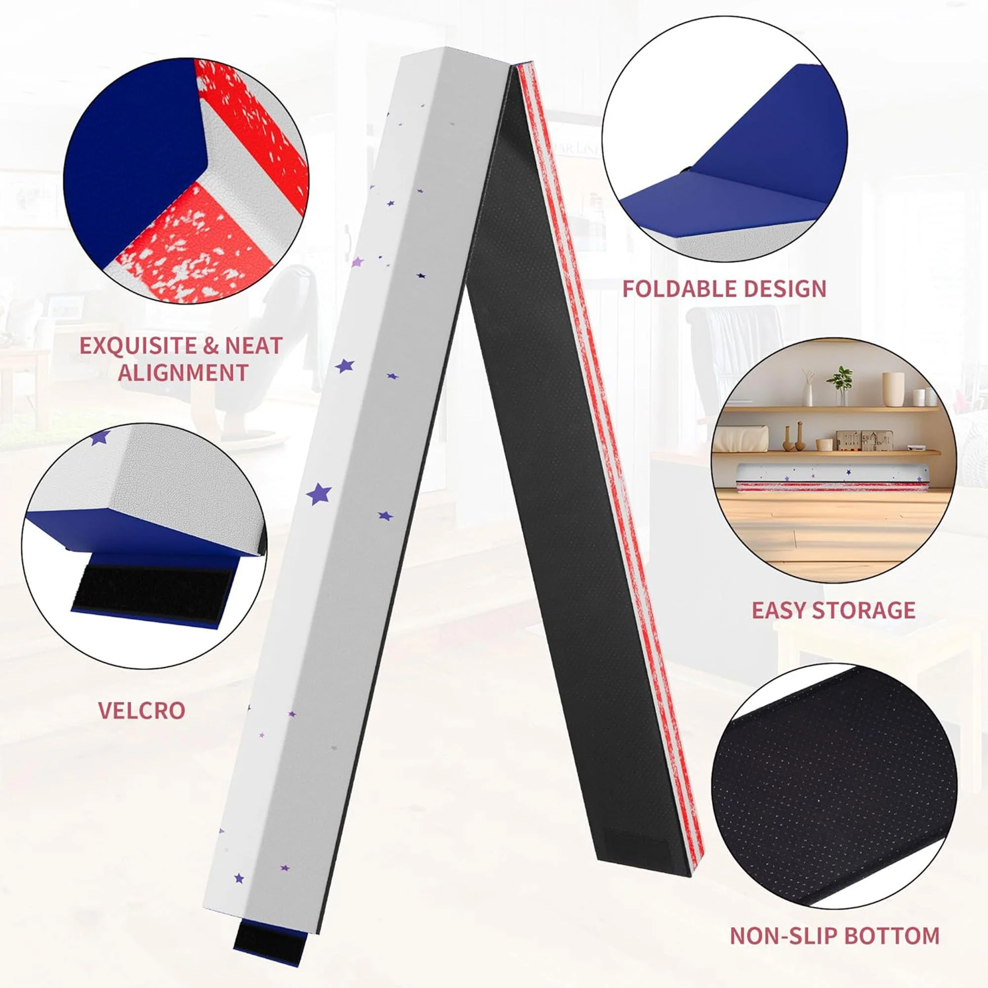 BalanceFrom Fitness All Purpose Mat with Balance Beam Gymnastic Set, Star/Stripe - Image 7