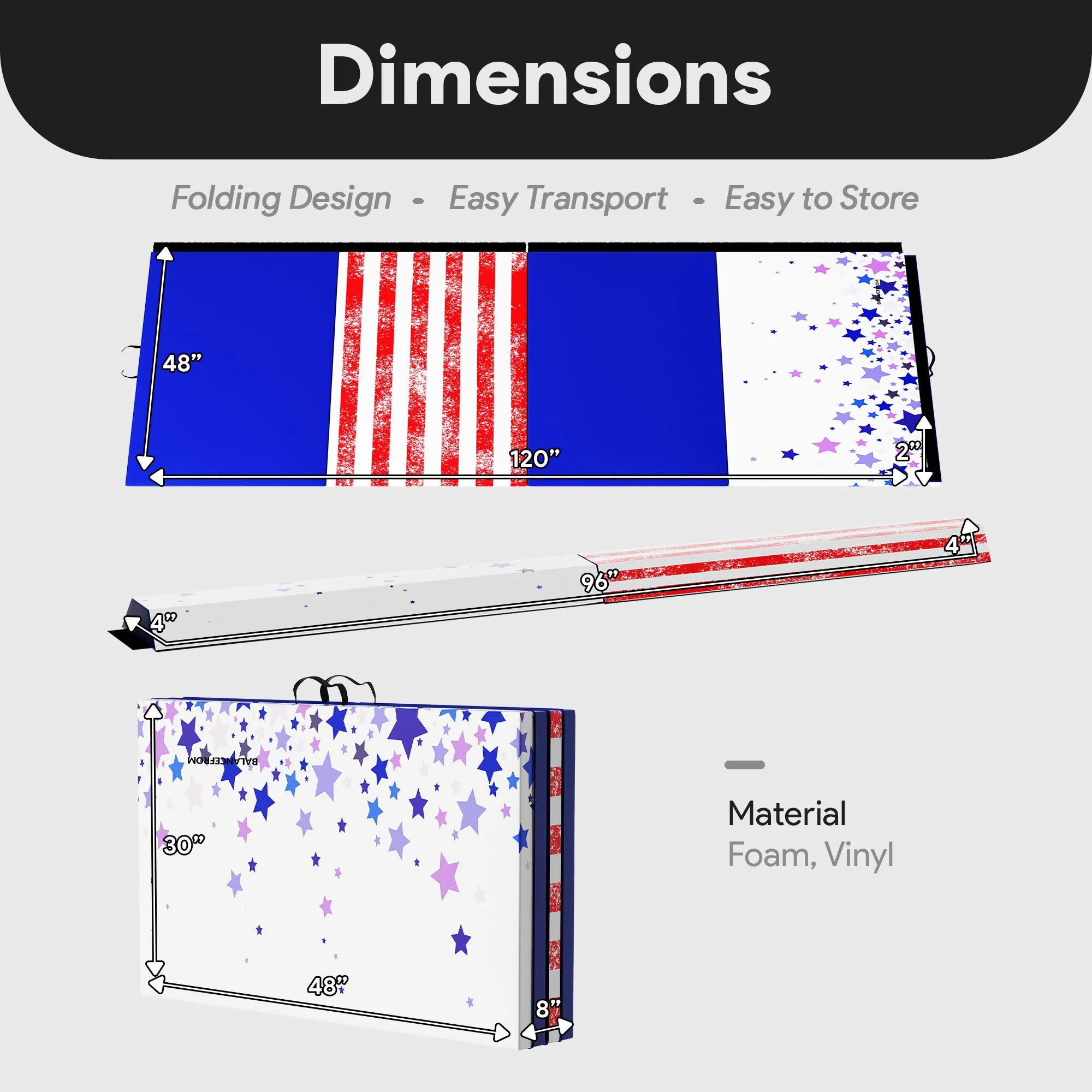 BalanceFrom Fitness Gymnastics Mat w/Sectional Floor Balance Beam,Red/White/Blue - Image 2