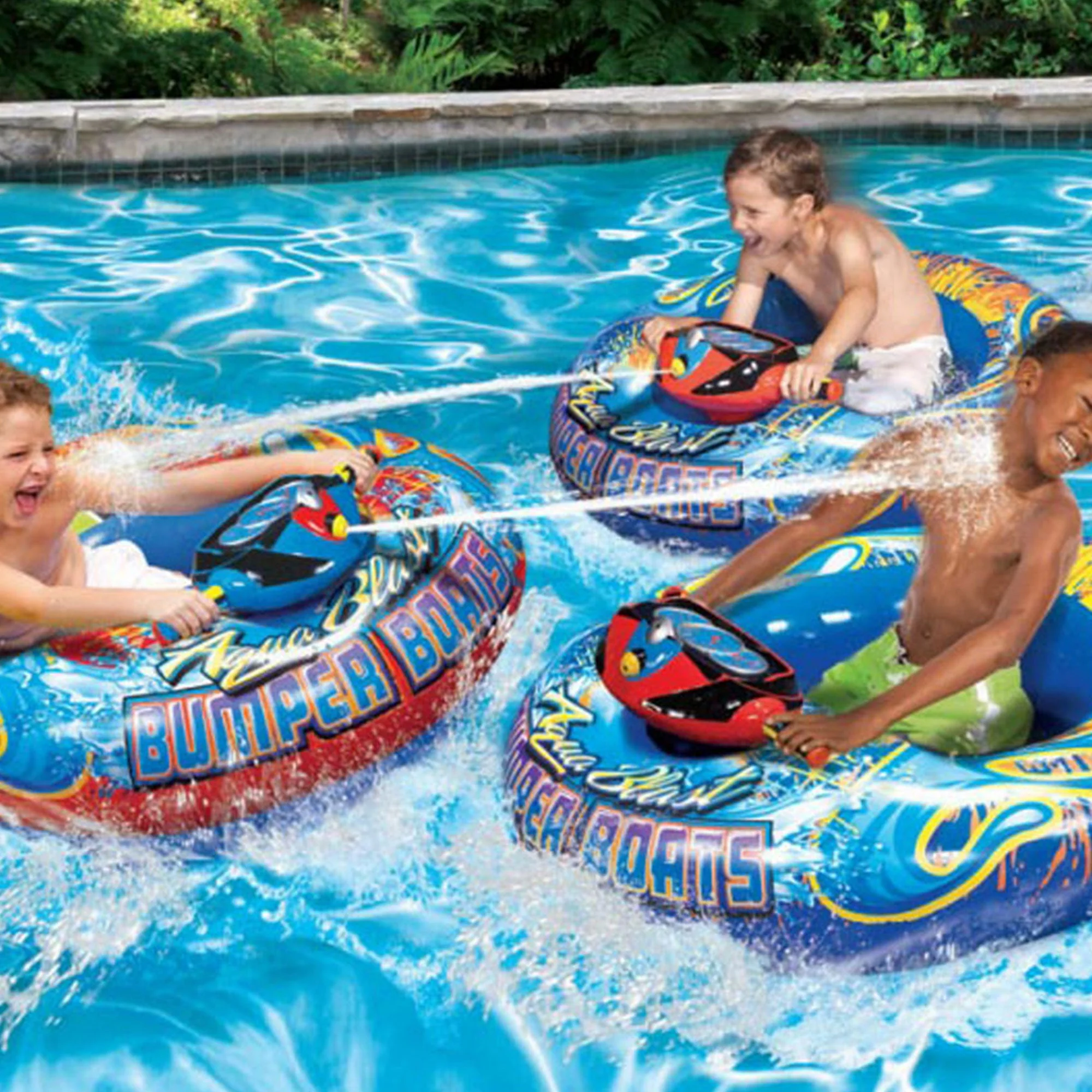Banzai Aqua Blast Motorized Bumper Boat Inflatable Pool Float Water Toy, Red - Image 3