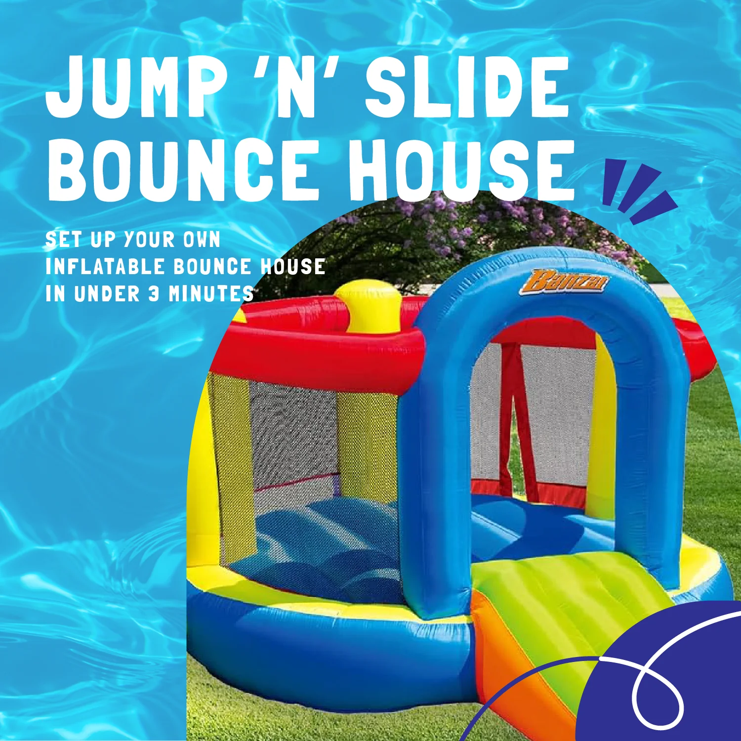 Banzai Jump 'N Slide Bouncer Inflatable Outdoor Backyard Bouncy House Castle - Image 2