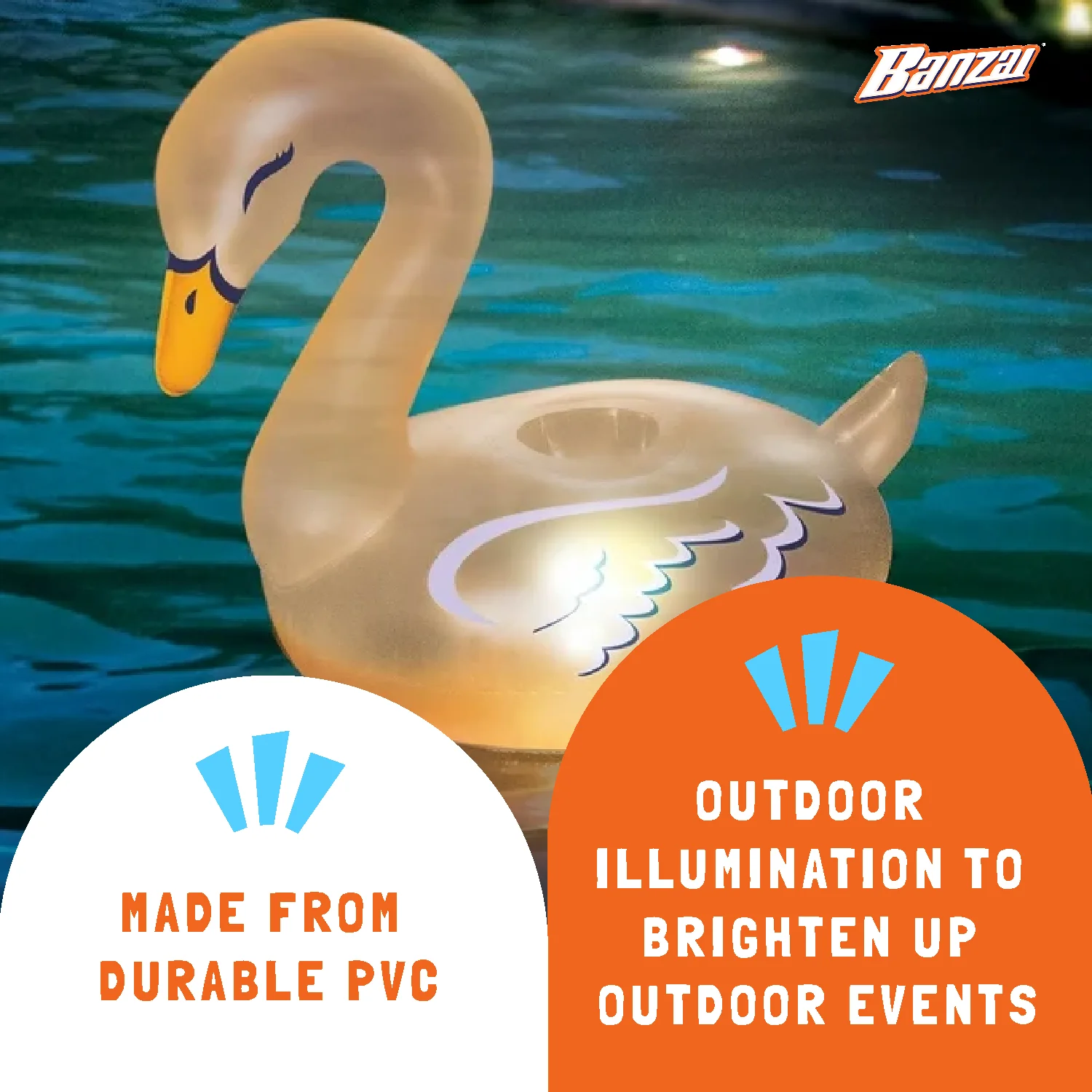 Banzai Lumi Bright Party Swans Inflatable White Pool Lantern Lights, (2 Pack) - Image 4