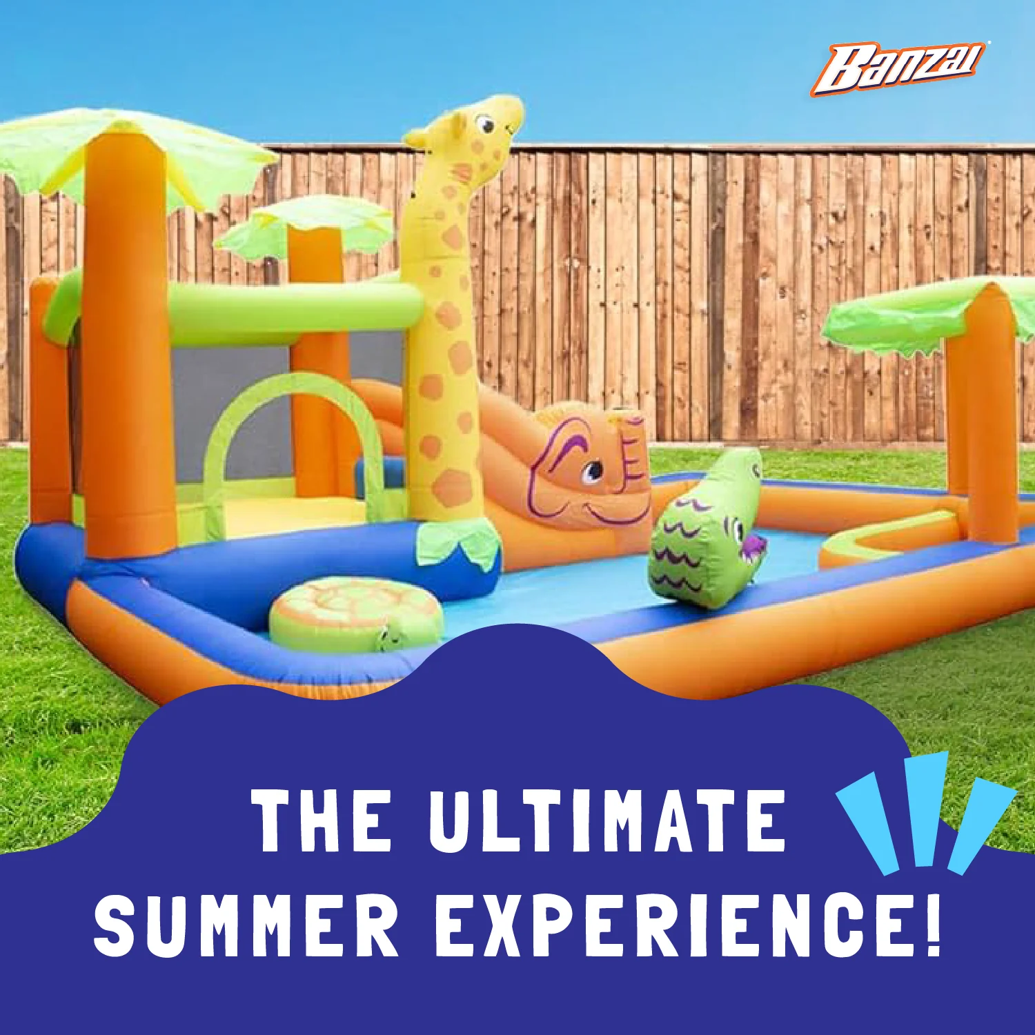 Banzai Safari Splash Water Park Inflatable Bouncer Slide with Cannon and Blower - Image 5