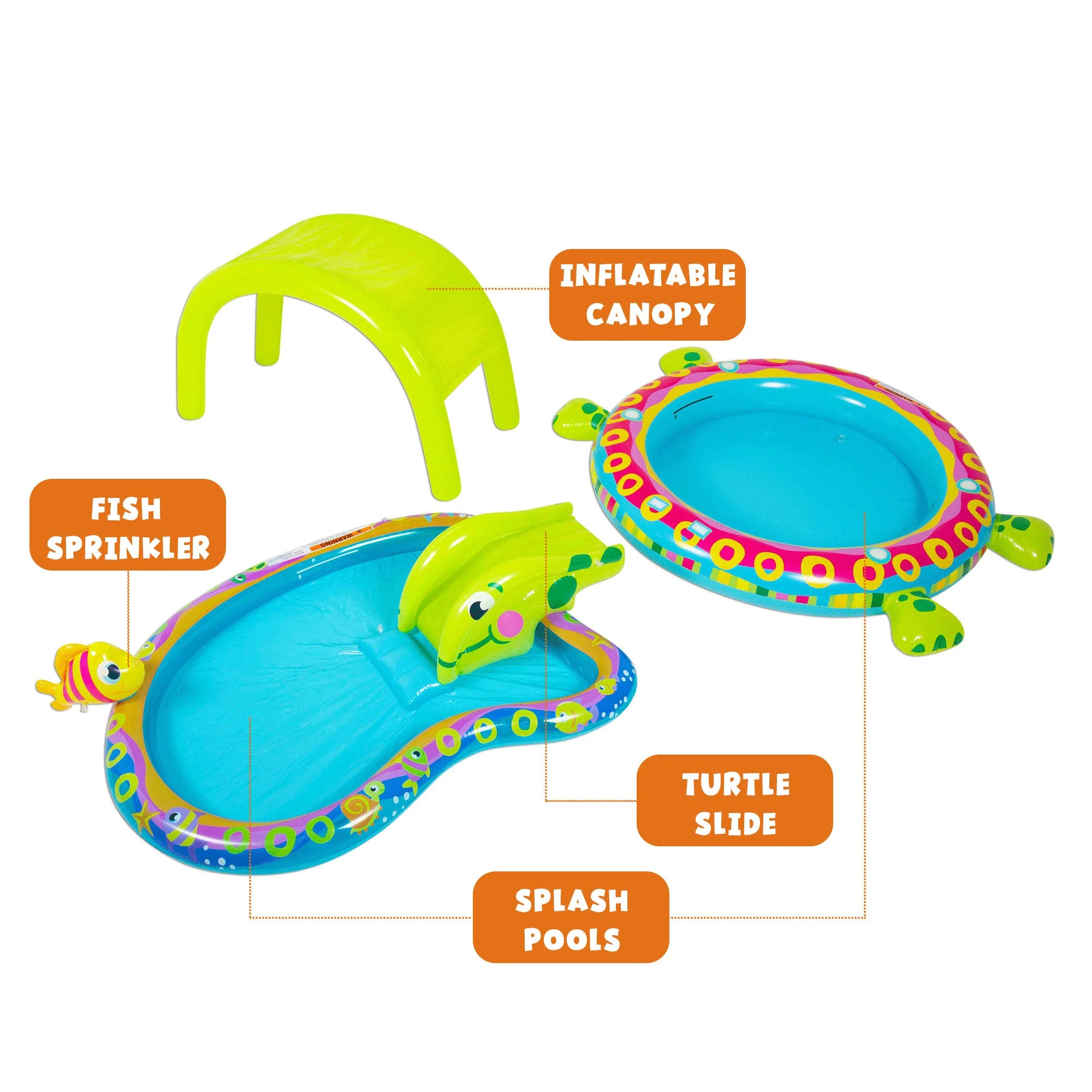 Banzai Shade N Slide Turtle Inflatable Outdoor Kiddie Splash Pool with Sprinkler - Image 4
