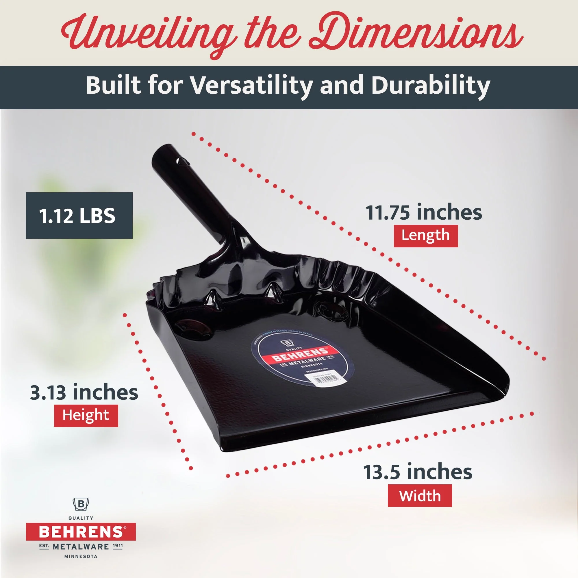 Behrens Portable Home Rectangular Galvanized Steel Corrugated Dustpan, Black - Image 4