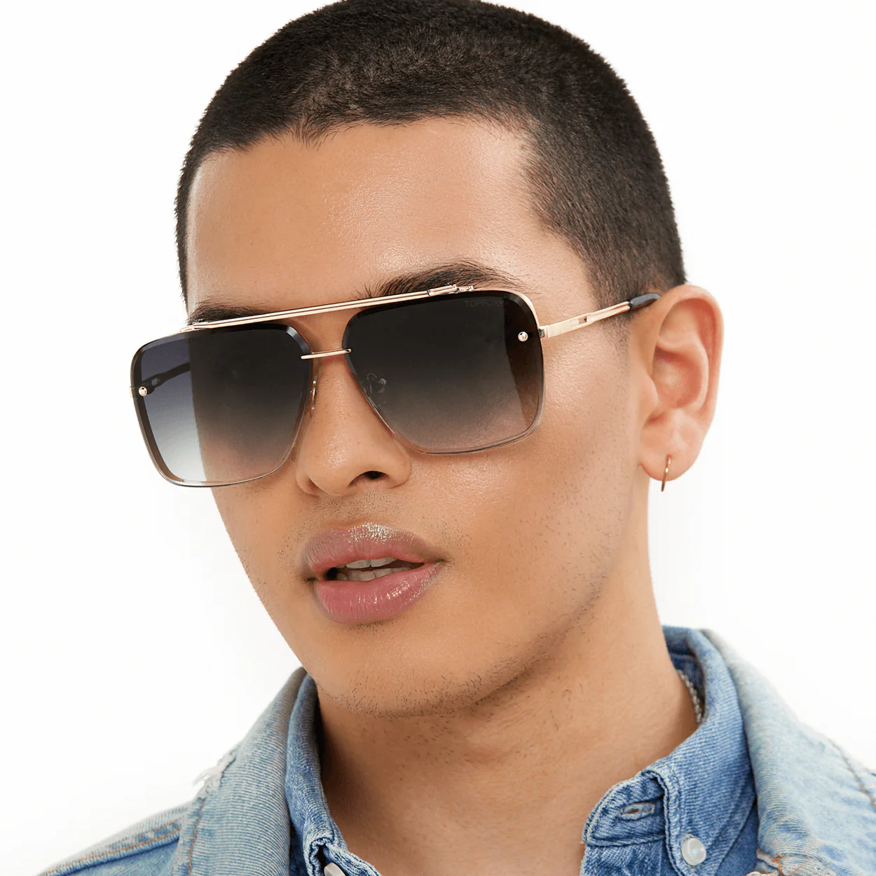 Bella - Midnight Gold Oversized Squared Aviators - Image 2