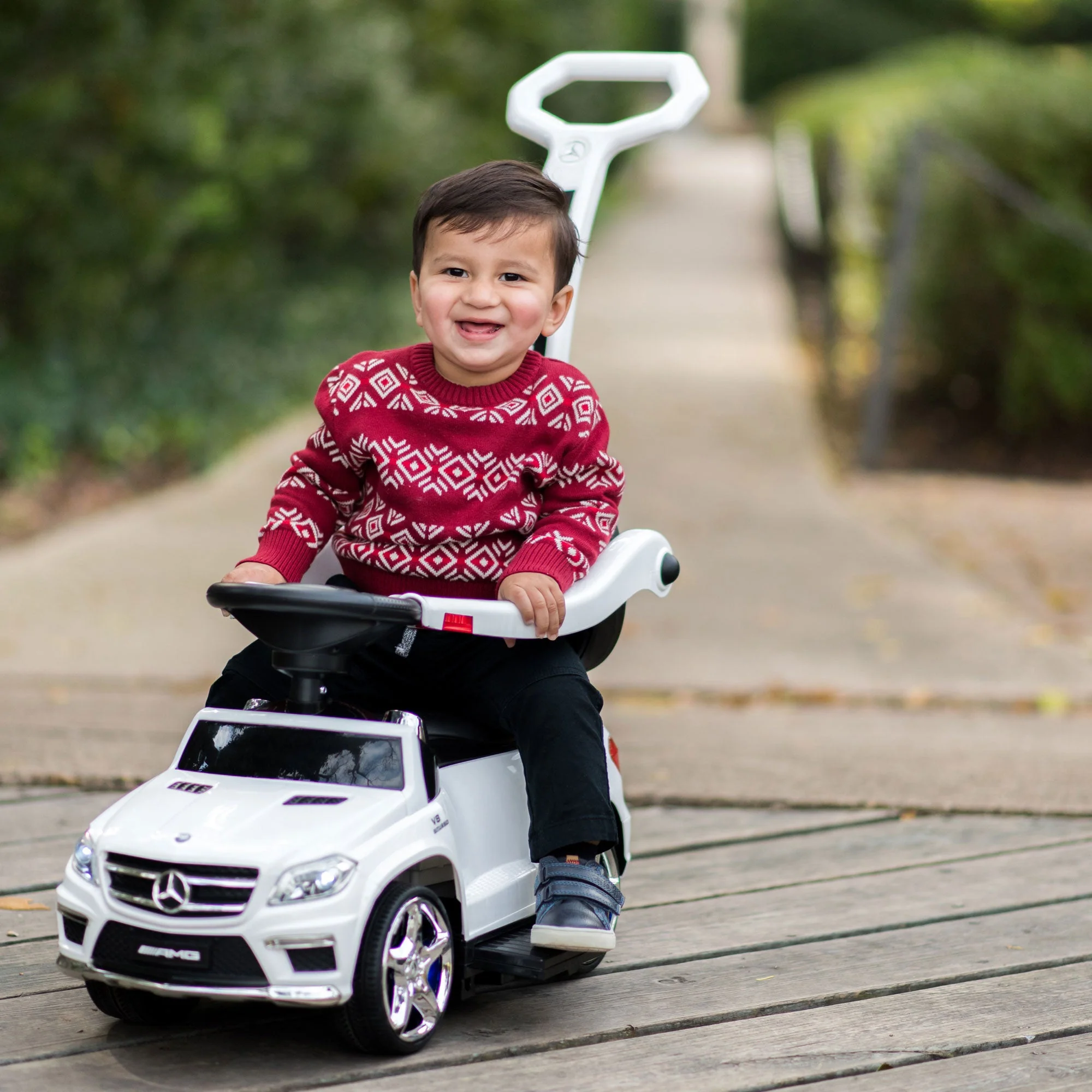 Best Ride On Cars Toddler 4-in-1 Mercedes Push Car Stroller w/ LED Lights, White - Image 8