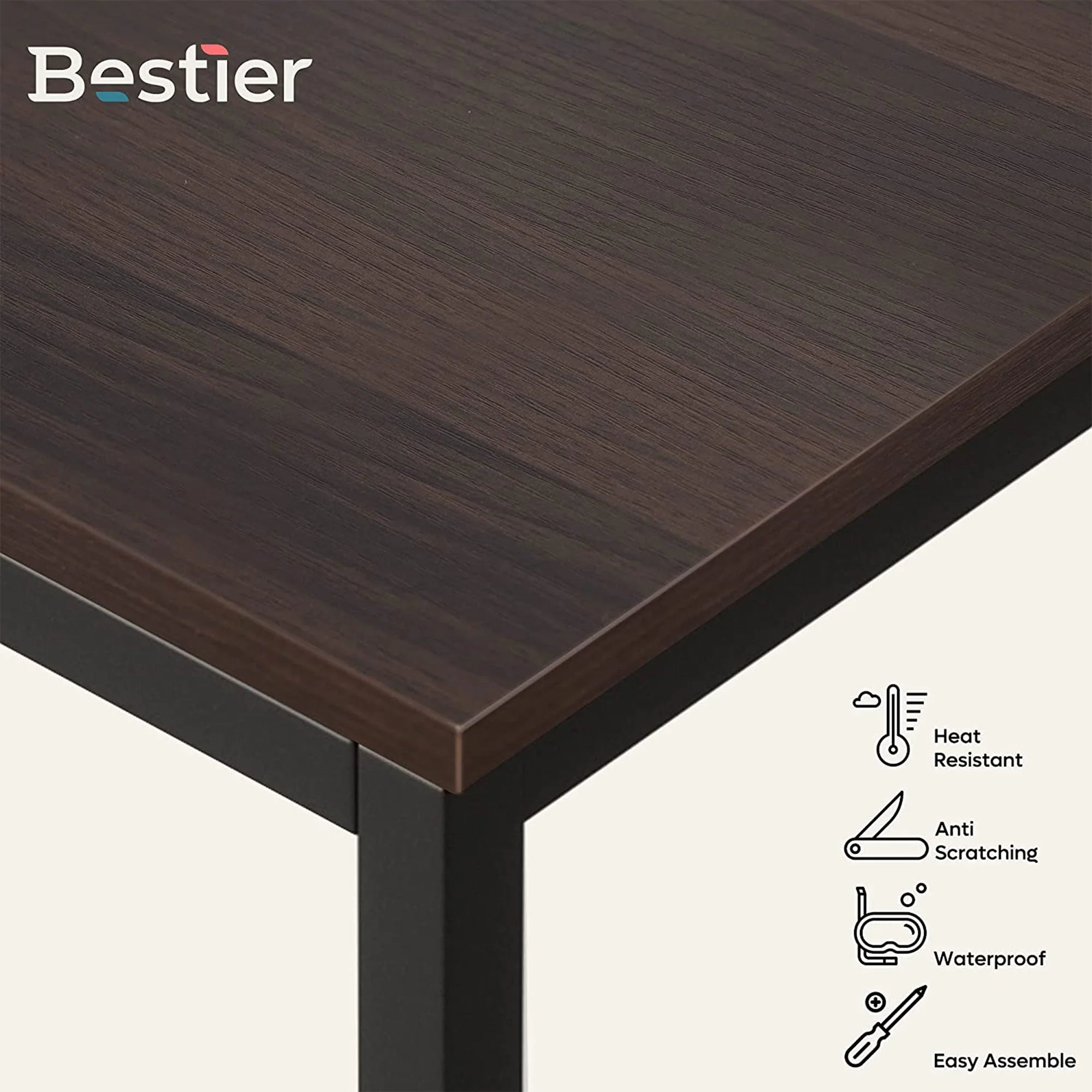 Bestier 47 Inch Computer Writing Desk w/ Storage Shelves for Small Spaces, Brown - Image 5