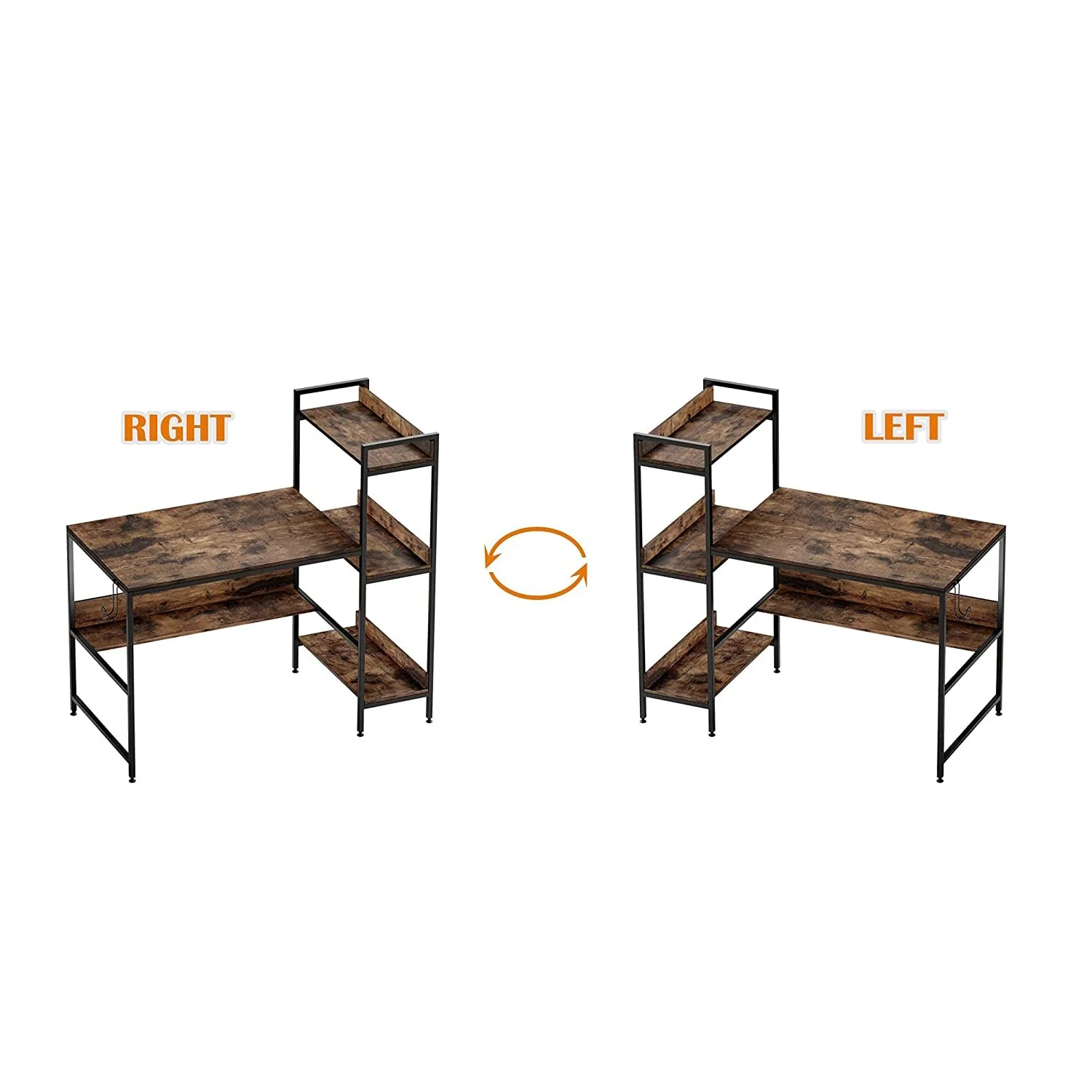 Bestier Computer Office Desk Workstation w/ Storage Shelves & Hook, Rustic Brown - Image 4