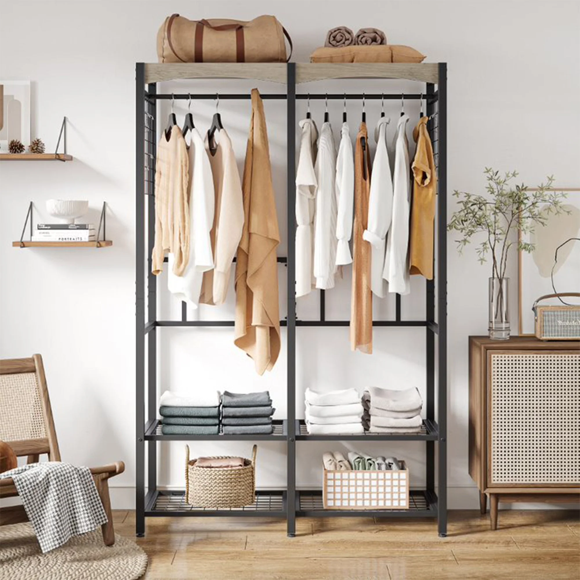 Bestier Metal Freestanding Wardrobe w/ Shelf & Color Changing Light, Dark Gray - Image 6