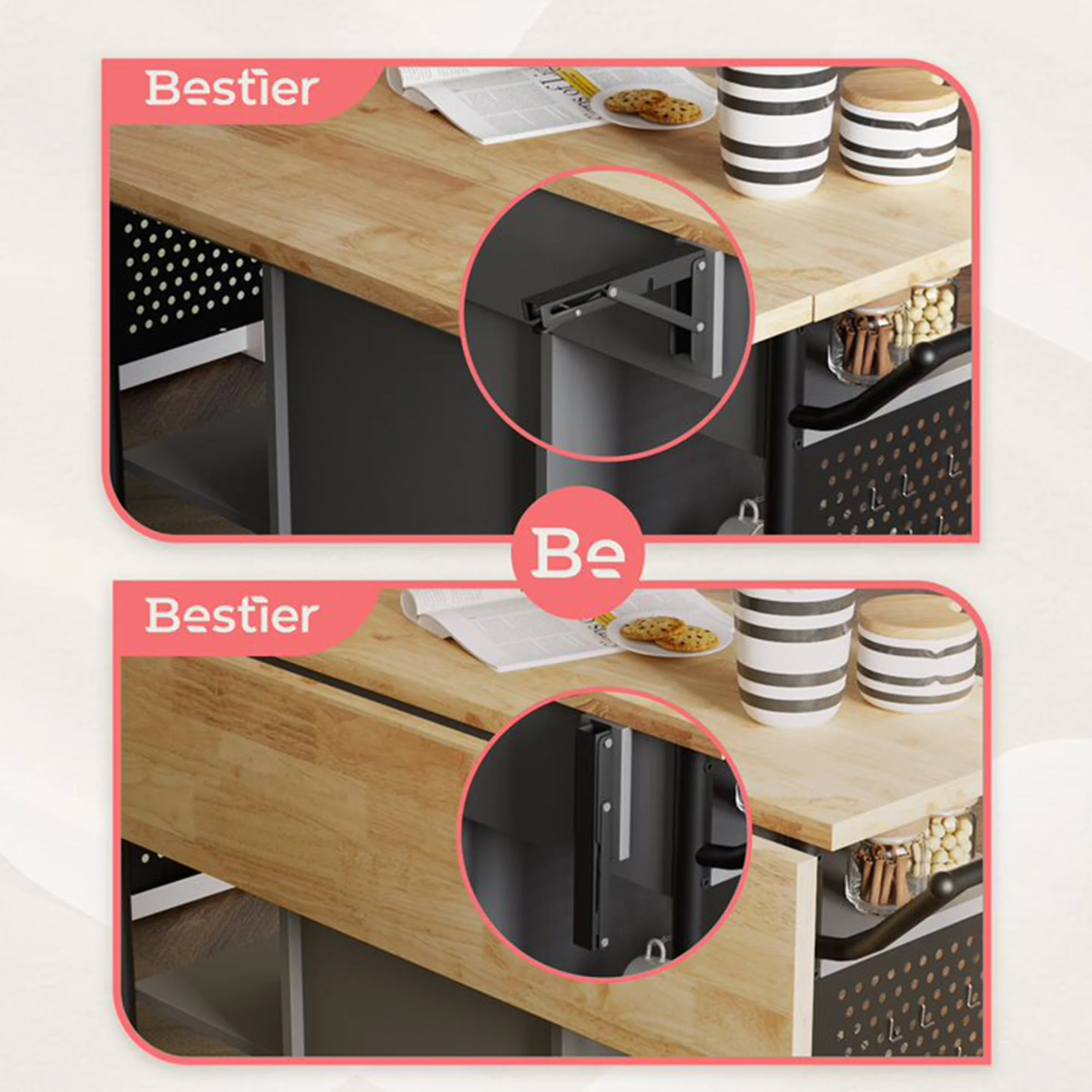 Bestier Rolling Kitchen Utility Cart with Collapsible Surface Extender, Grey - Image 3