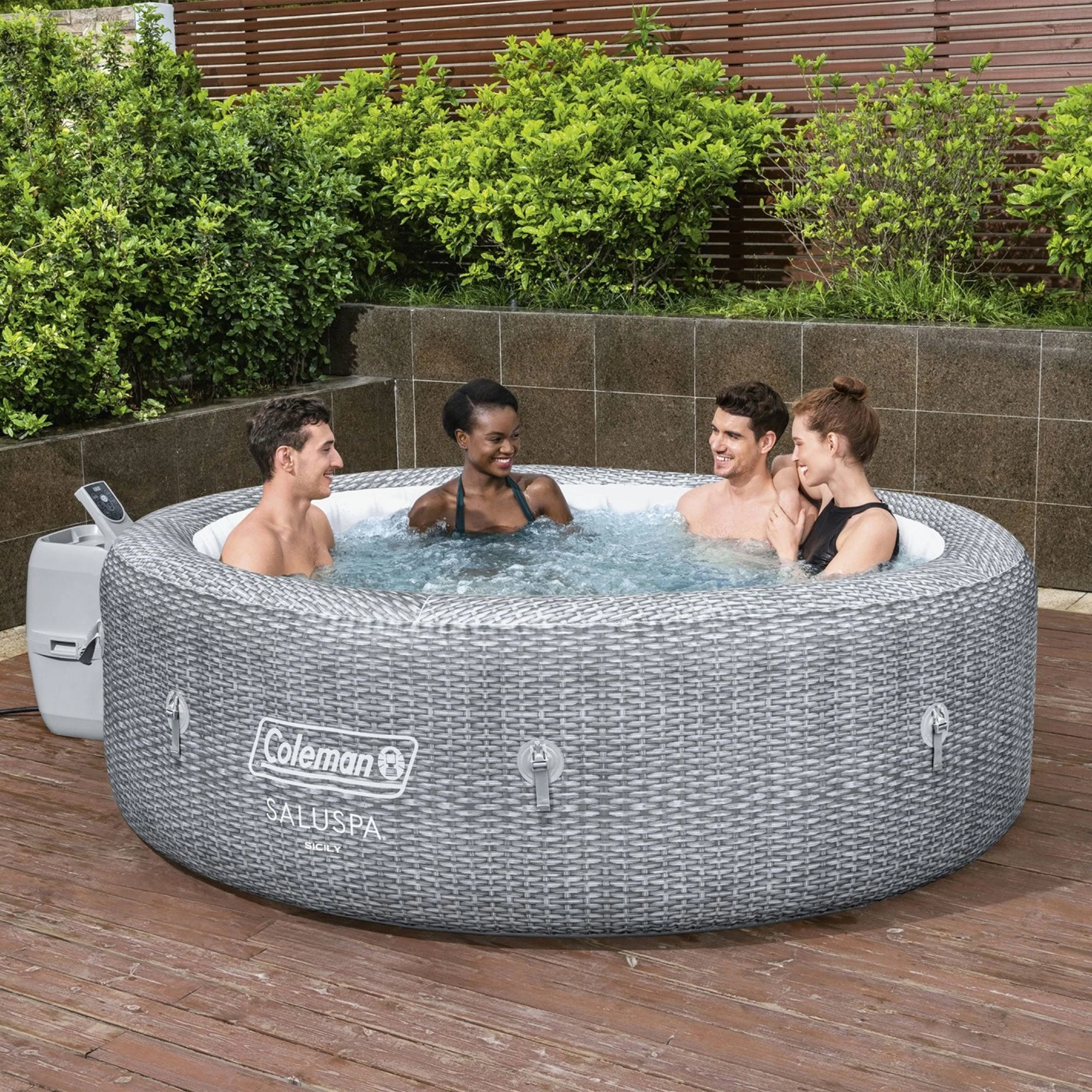 Bestway Coleman Sicily AirJet Inflatable Round Hot Tub with 6 SaluSpa Seat, Gray - Image 8