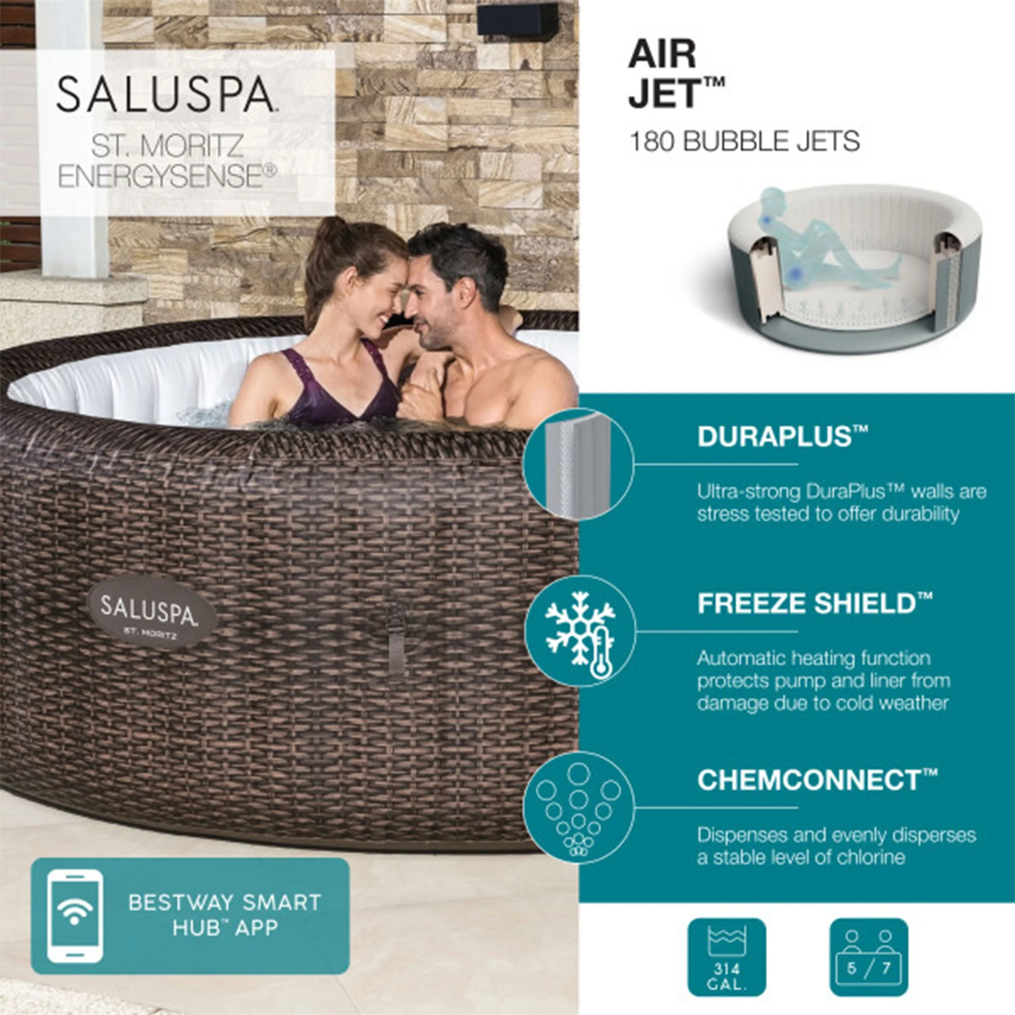 Bestway Coleman St Moritz AirJet Inflatable Hot Tub with 6 Pack SaluSpa Spa Seat - Image 2