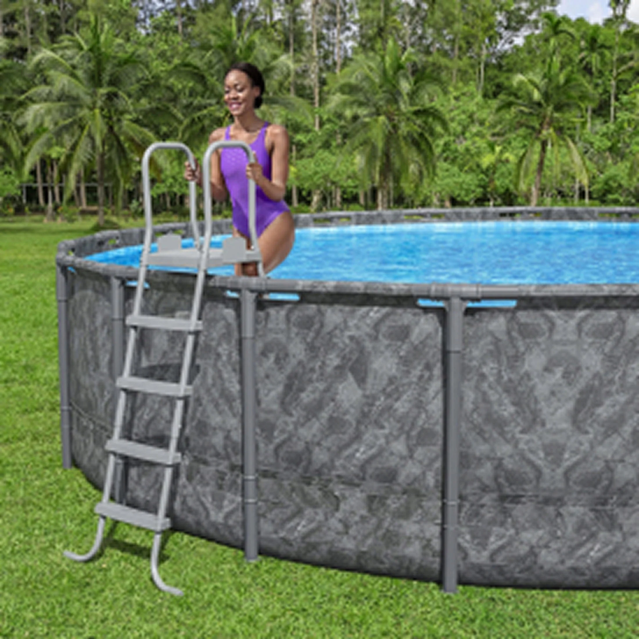 Bestway Flowclear 52 Inch Heavy Duty Metal A Frame Above Ground Pool Ladder - Image 2