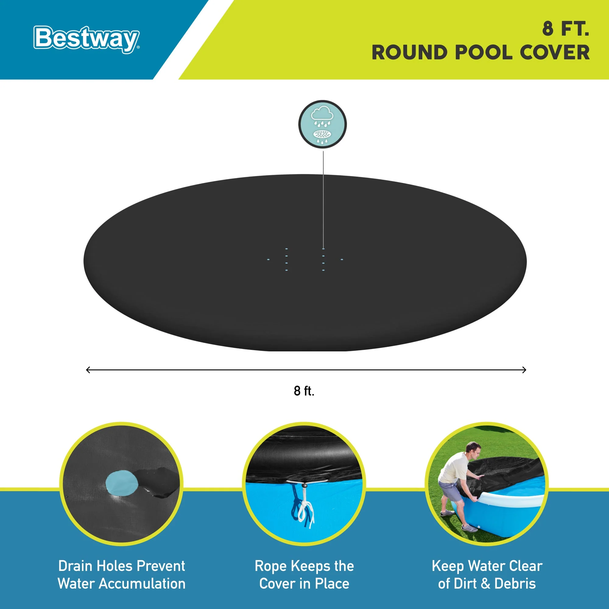 Bestway Flowclear Fast Set 8' Round Swimming Pool Cover for Above Ground Pools - Image 3