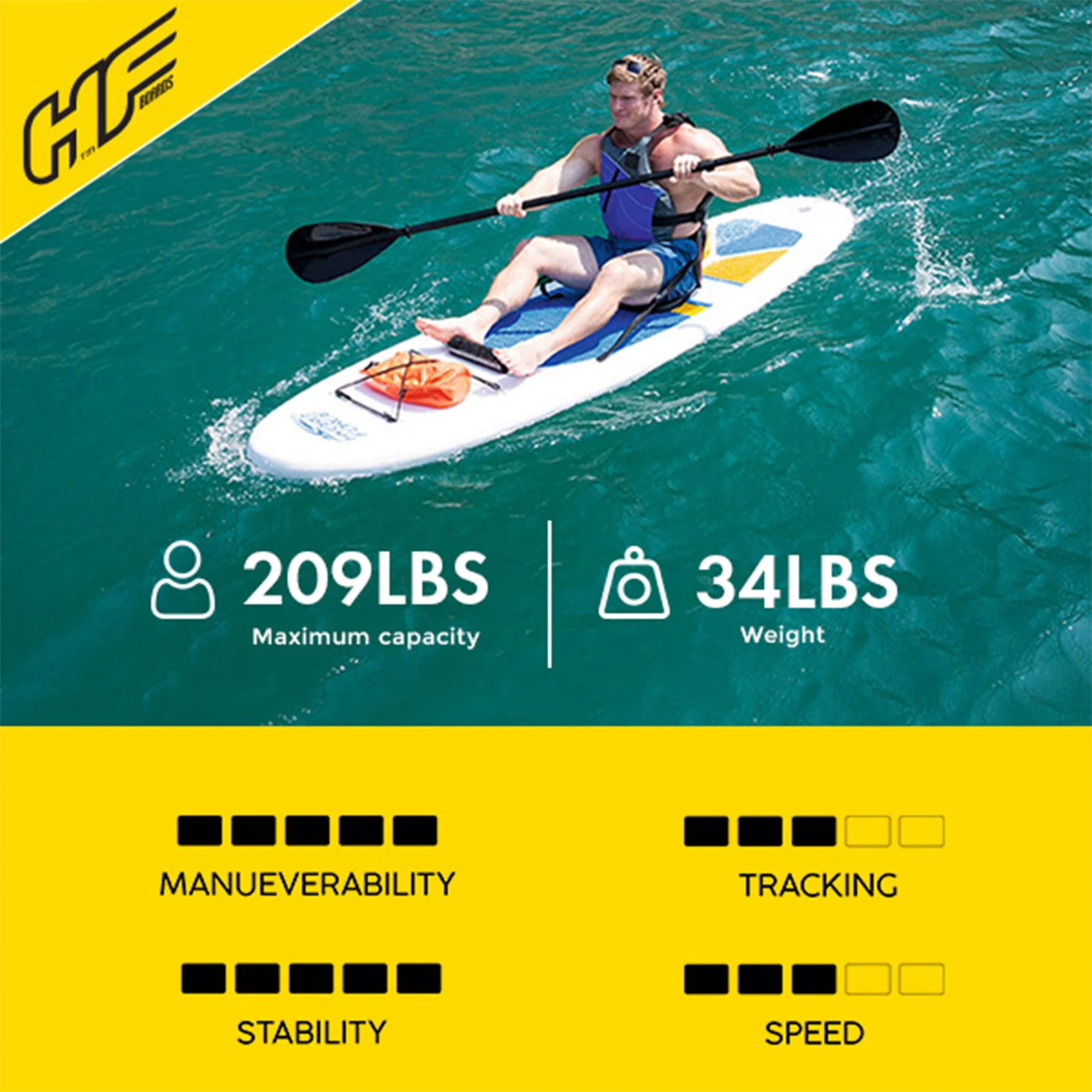 Bestway Hydro-Force White Cap 10' Inflatable Stand Up Paddle Board Kayak Set - Image 3