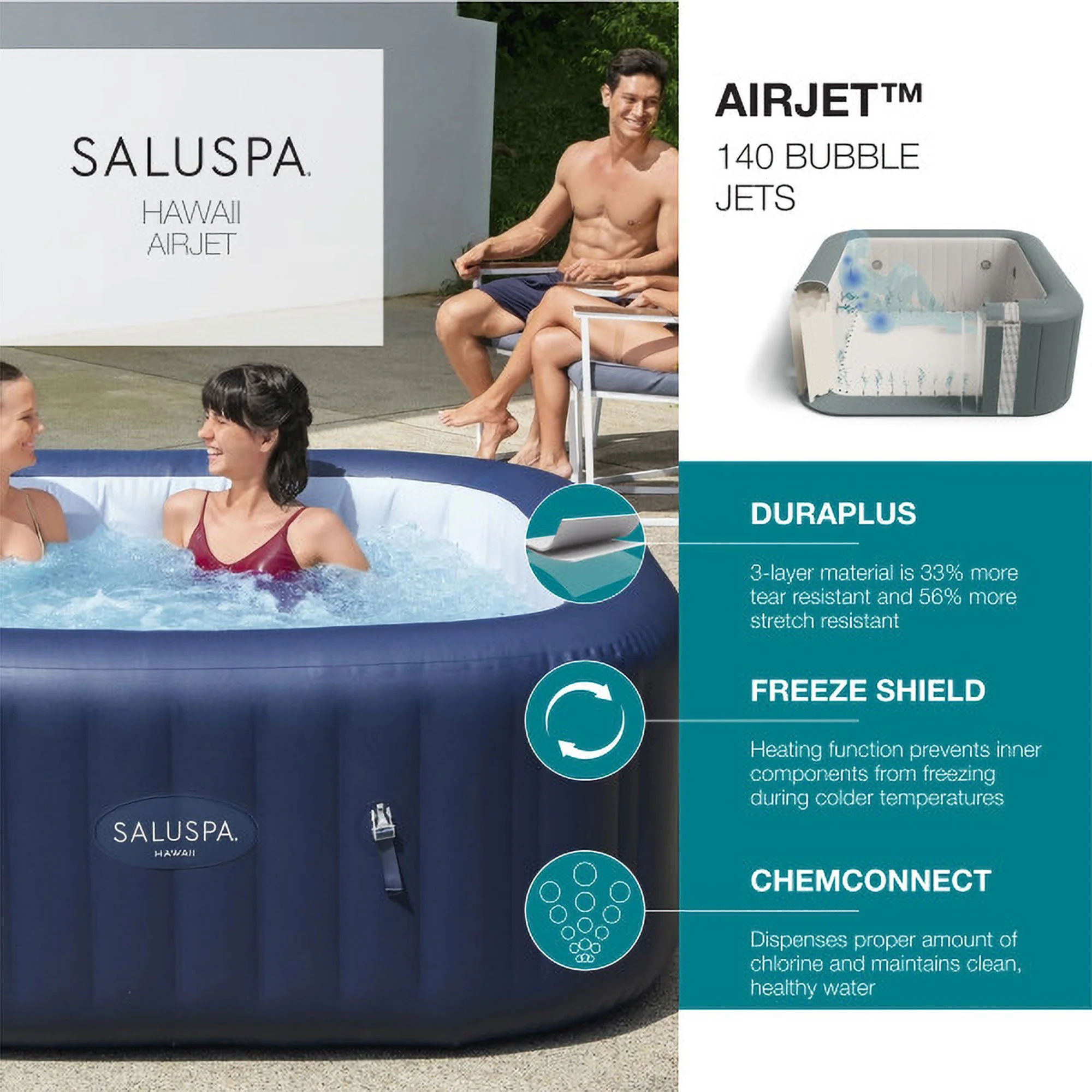 Bestway SaluSpa Hawaii AirJet Hot Tub + Bestway SaluSpa Underwater Non Slip Pool - Image 5