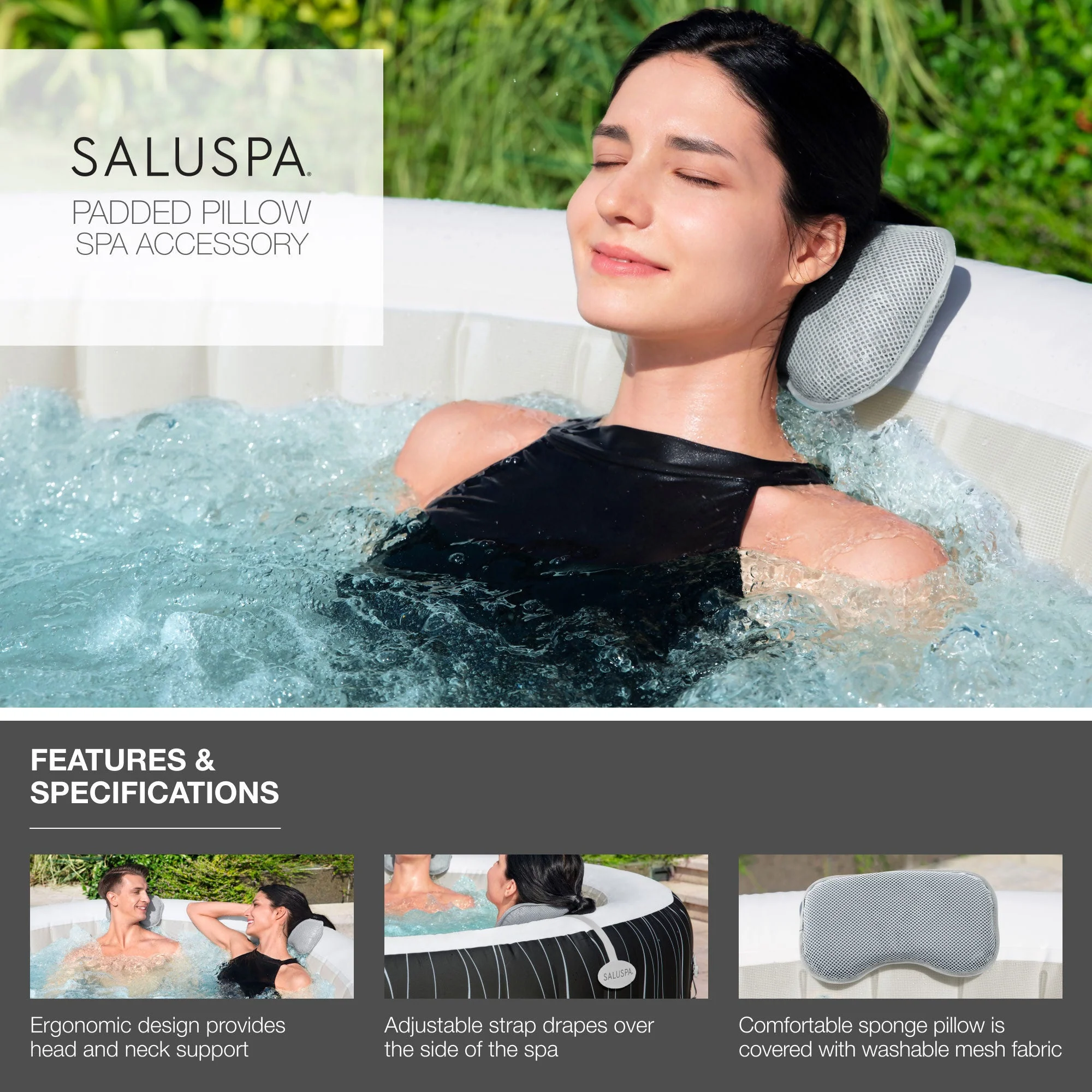 Bestway SaluSpa Hawaii AirJet Tub w/4 Bestway SaluSpa Seat & 2 Headrest Pillow - Image 8