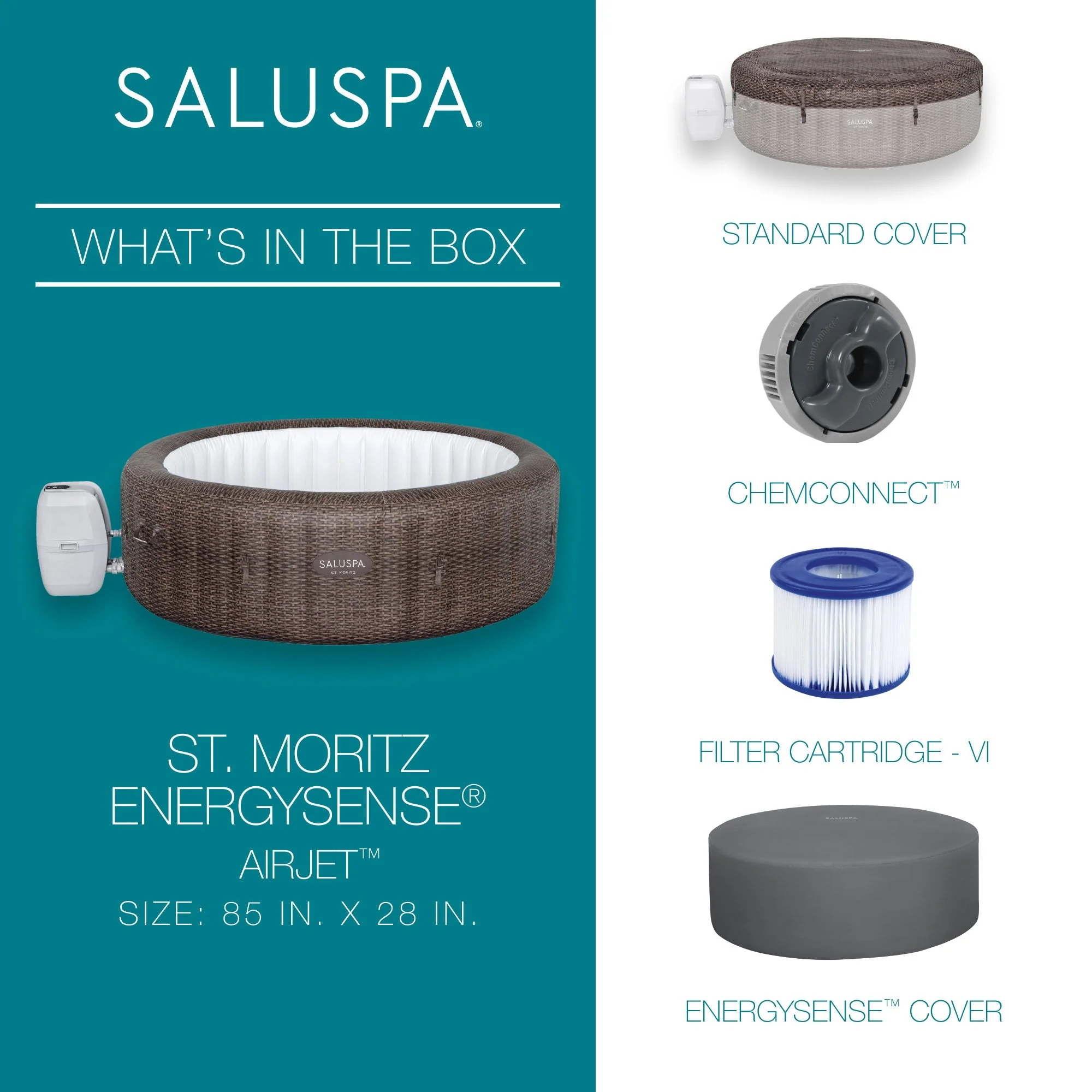 Bestway SaluSpa St Moritz AirJet Inflatable Hot Tub w/ EnergySense Cover, Brown - Image 4