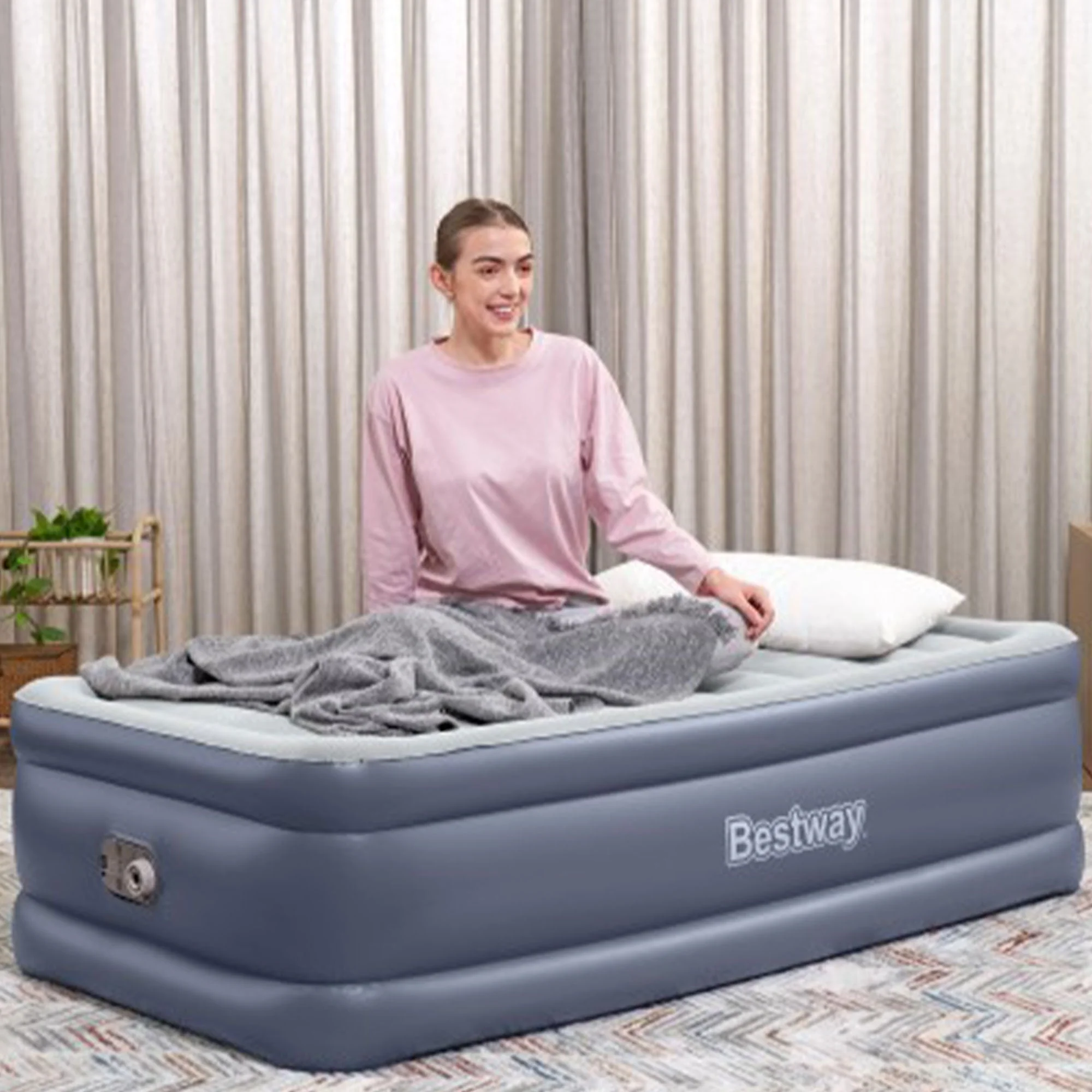 Bestway Tritech Air Mattress Inflatable Twin-Sized Bed with Built-In AC Pump - Image 2