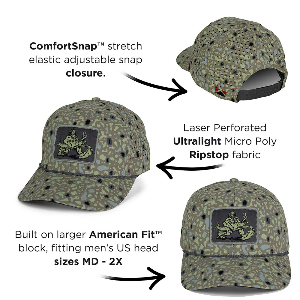 Big Foot Squatch Perforated Fishing 6-Panel Rope Cap Tan - Image 3