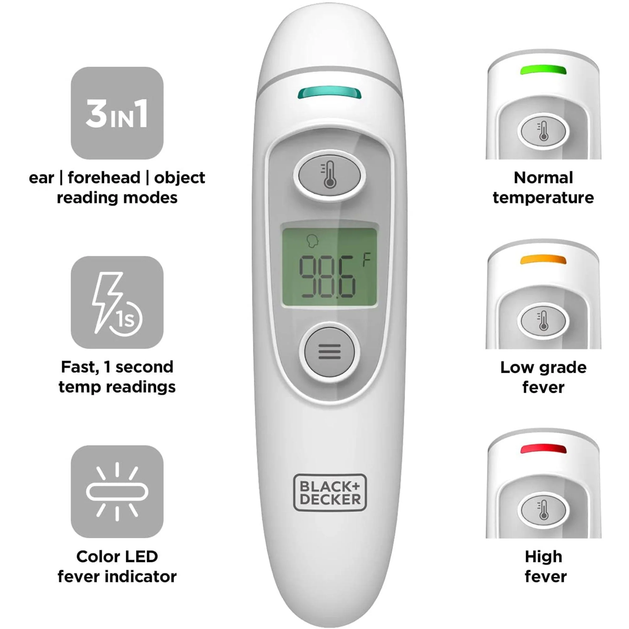 Black and Decker BDXTMB100 3 in 1 Infrared Forehead, Ear, & Object Thermometer - Image 7