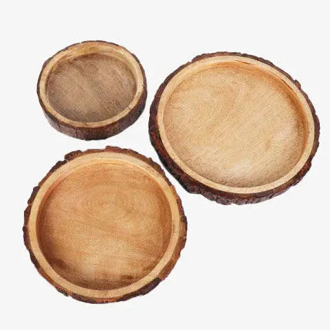 Bois Set of 3 Wood Bark Nut Bowls - Image 2