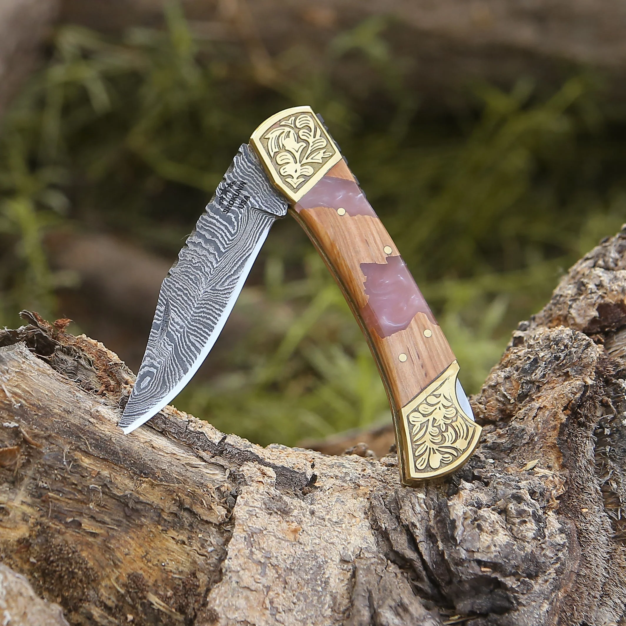 Boltedge Handmade Damascus Pocket Knife – Olive Wood - Image 7