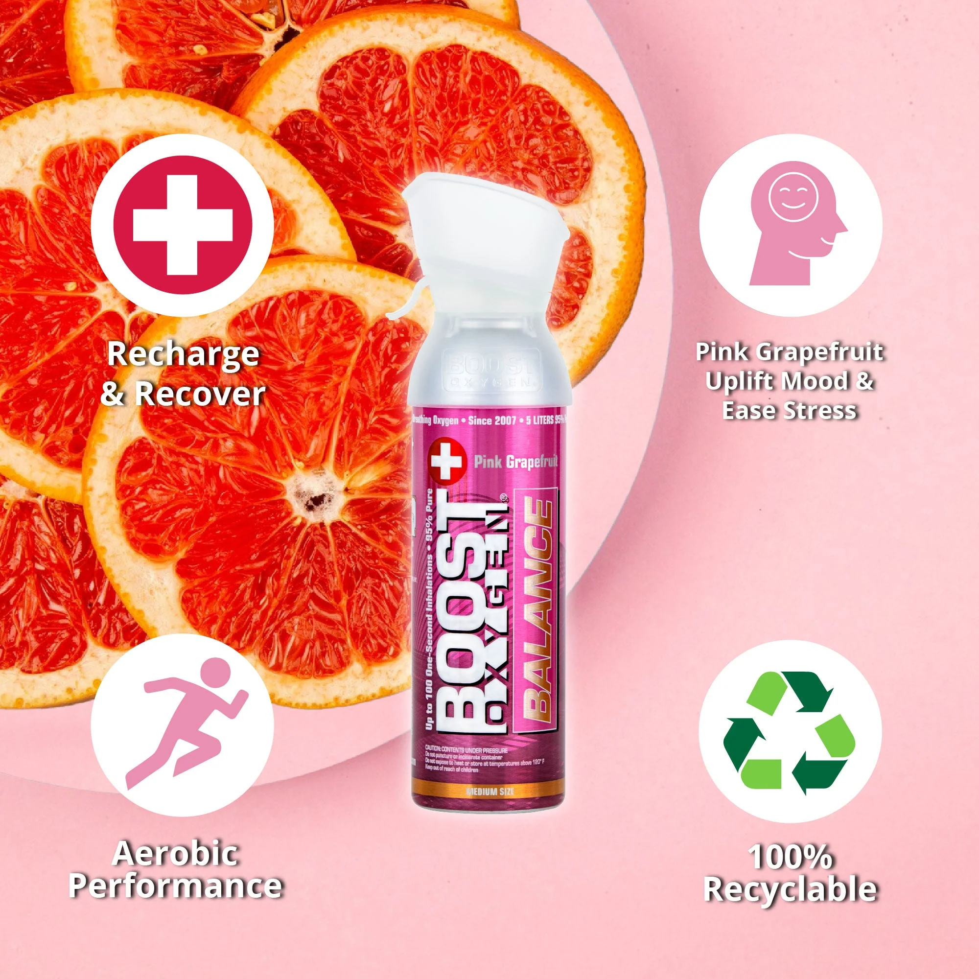 Boost Oxygen Natural 5 Liter Pure Oxygen Canister, Pink Grapefruit (6 Pack) - Image 3