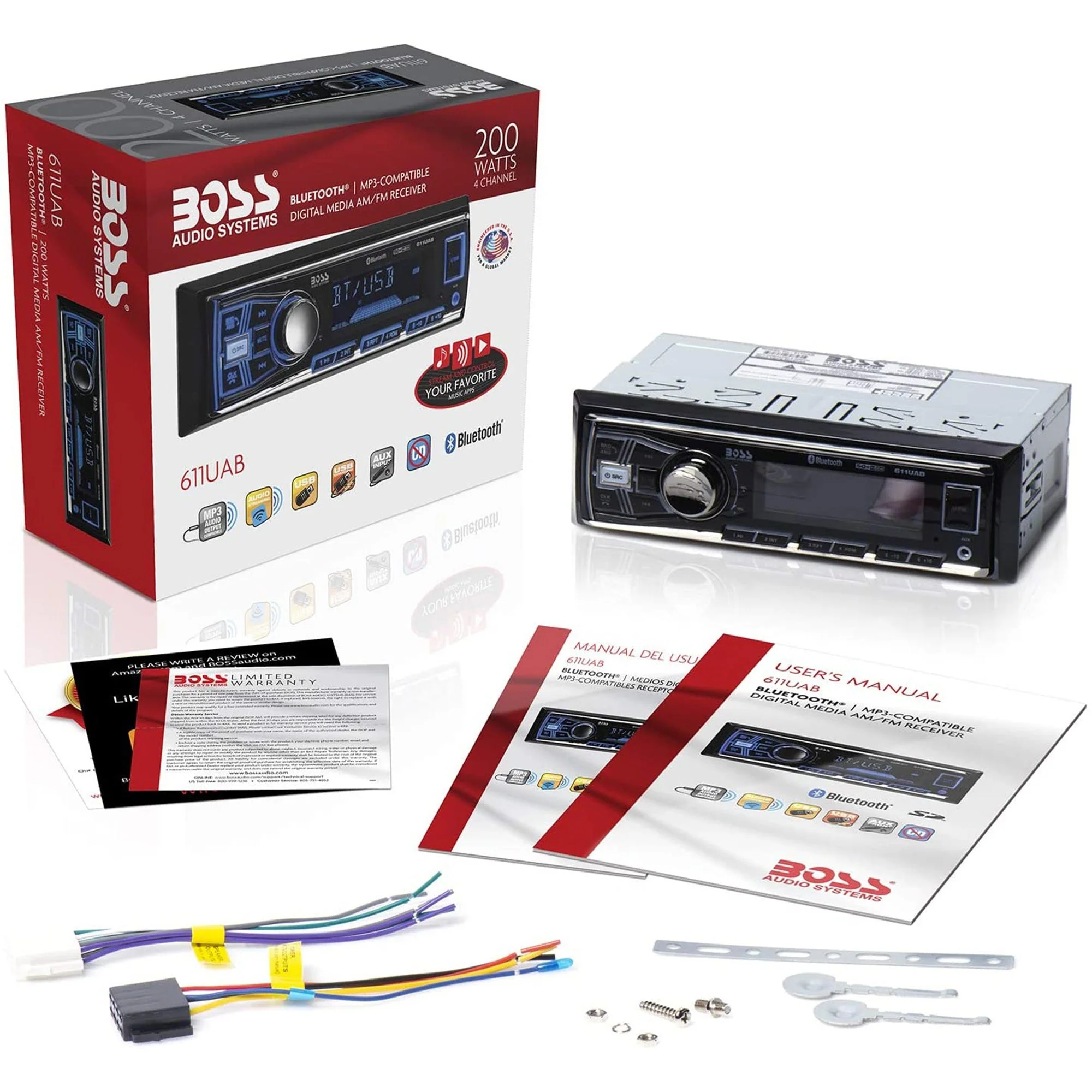 Boss 611UAB Single Din USB/SD AUX Bluetooth Radio Car Stereo Receiver (2 Pack) - Image 4