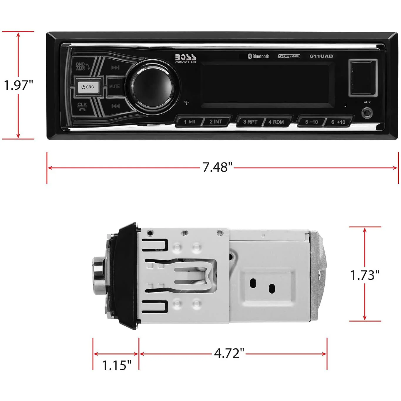 Boss 611UAB Single Din USB/SD AUX Bluetooth Radio Car Stereo Receiver (2 Pack) - Image 5