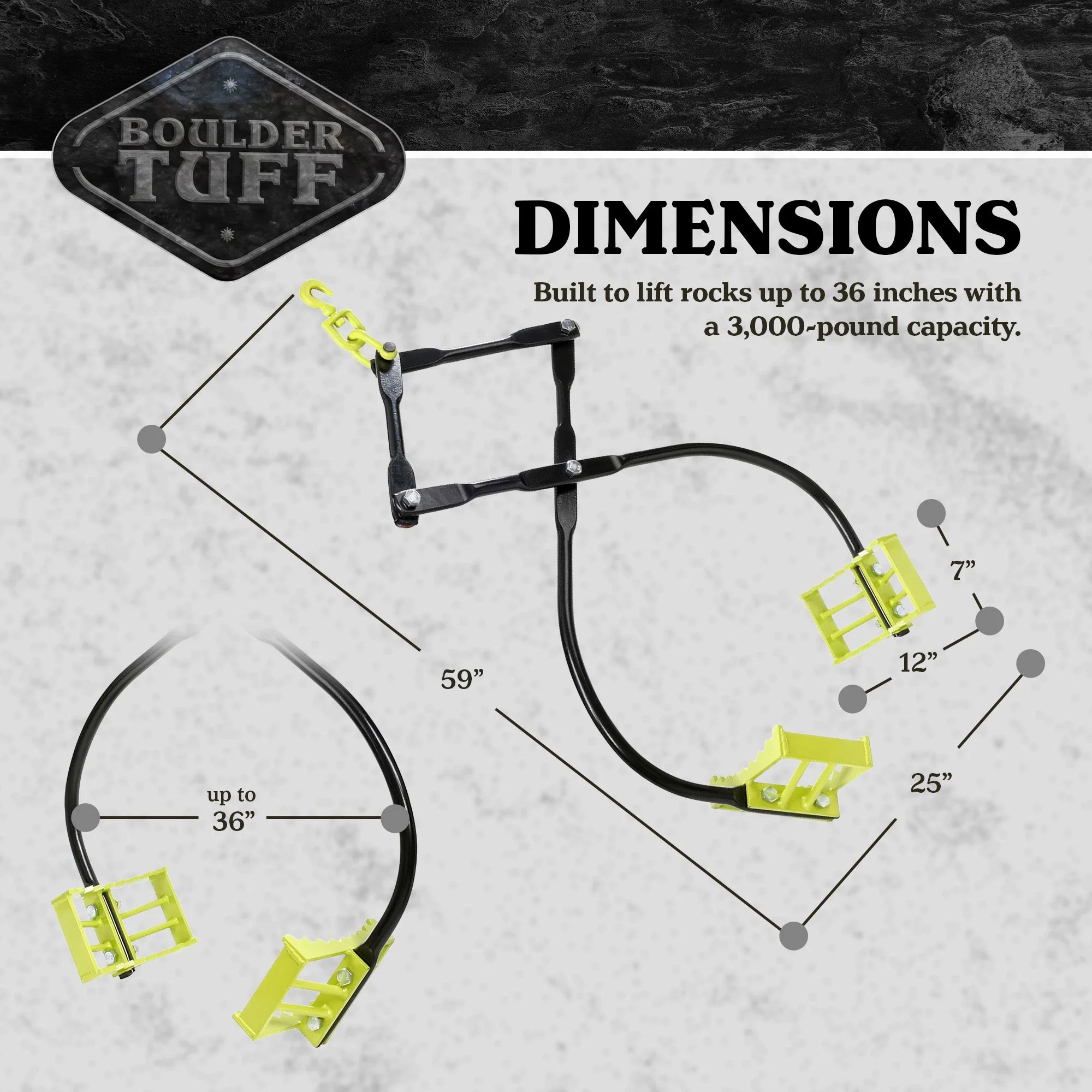 Boulder Tuff Powder Coated Metal 3,000 Pound High Capacity Rock Boulder Tongs - Image 4