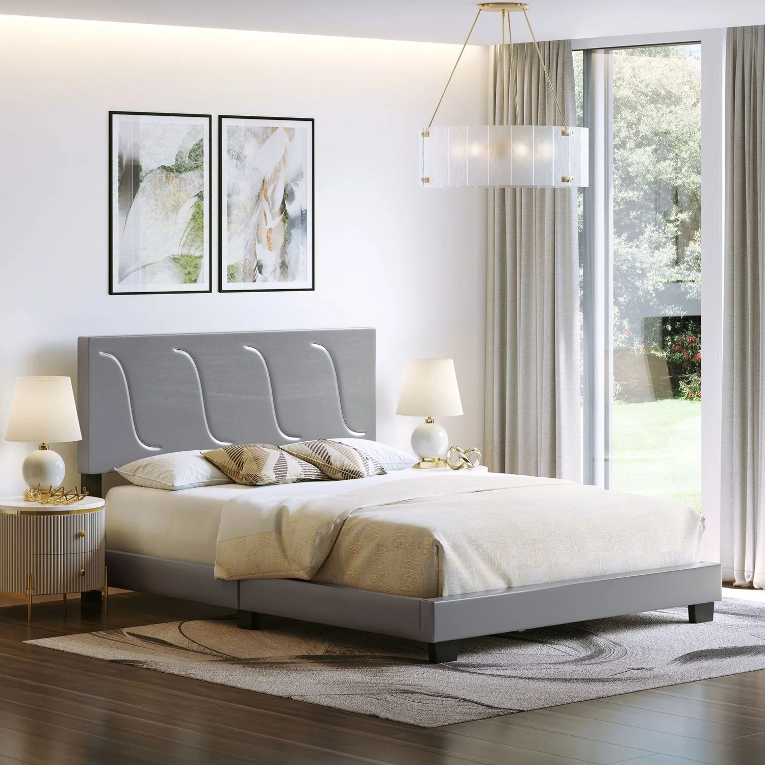 Boyd Sleep Brussels Faux Leather King Platform Bed Frame and Headboard, Grey - Image 4