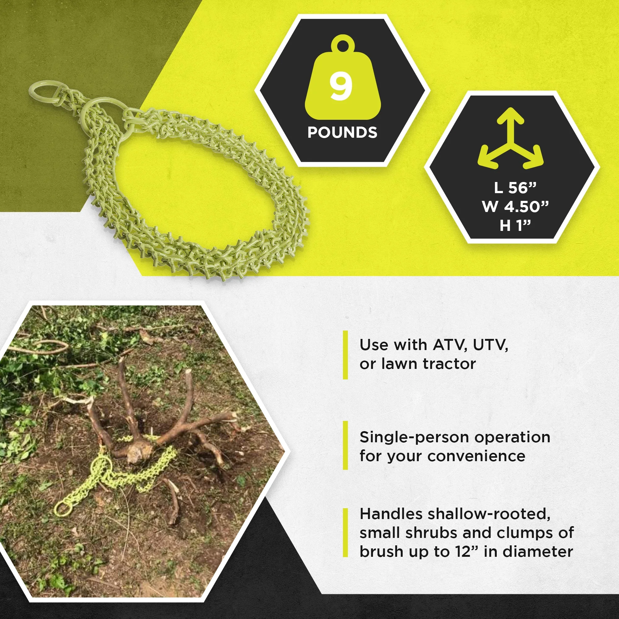 Brush Grubber Heavy Duty 4 Foot Triple Chain ATV and UTV Shrub and Clump Grubber - Image 3