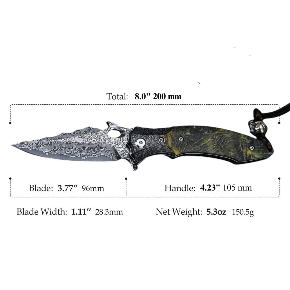 Blackbird Japanese EDC Pocket Knife with Stained Maple Burl Wood Handle - Image 6