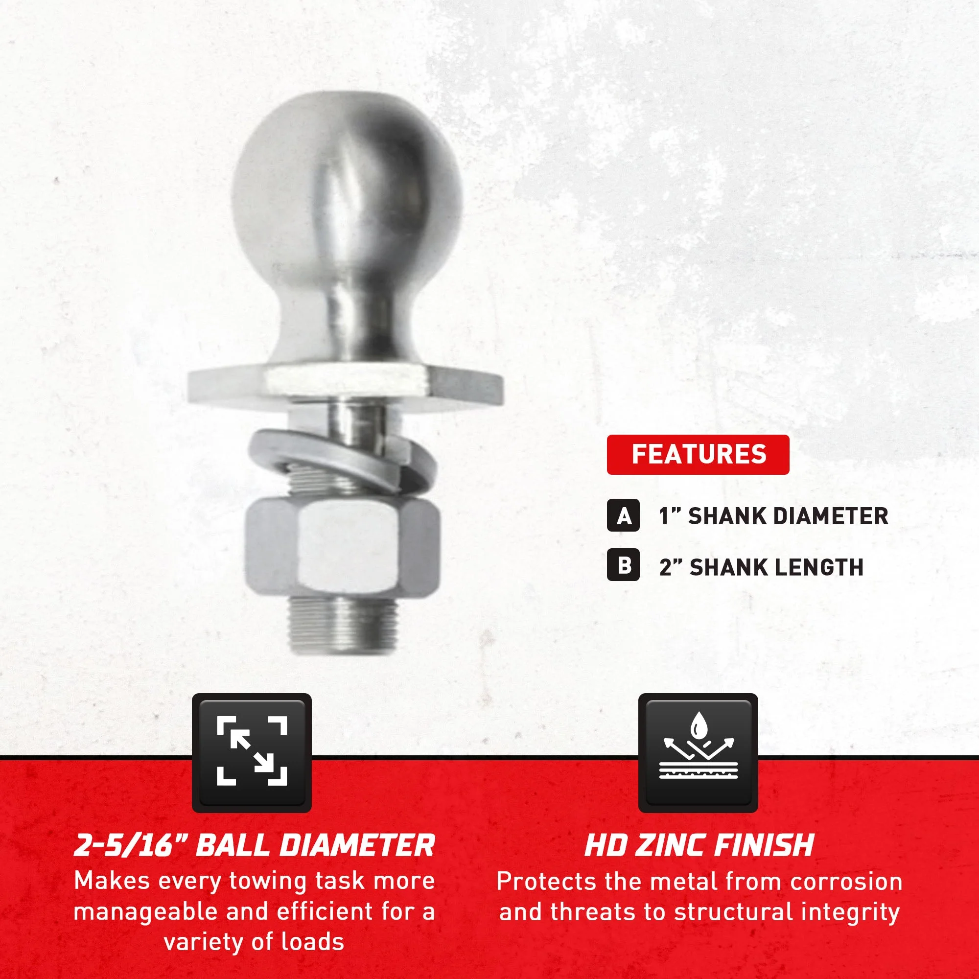 Bulldog 2-5/16 inch Diameter Interlock Hitch Ball, 7,500 Pound Capacity, HD Zinc - Image 2