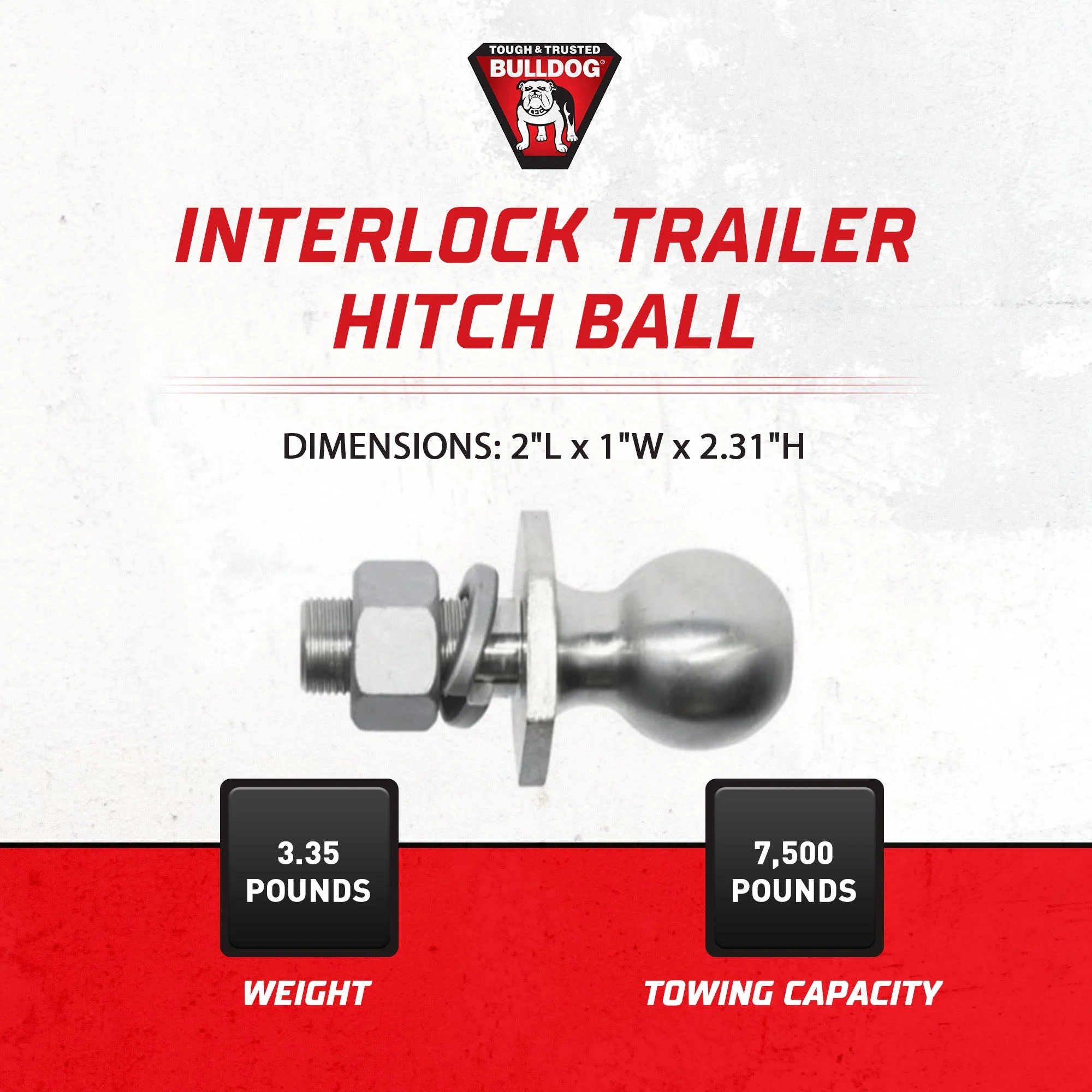 Bulldog 2-5/16 inch Diameter Interlock Hitch Ball, 7,500 Pound Capacity, HD Zinc - Image 3