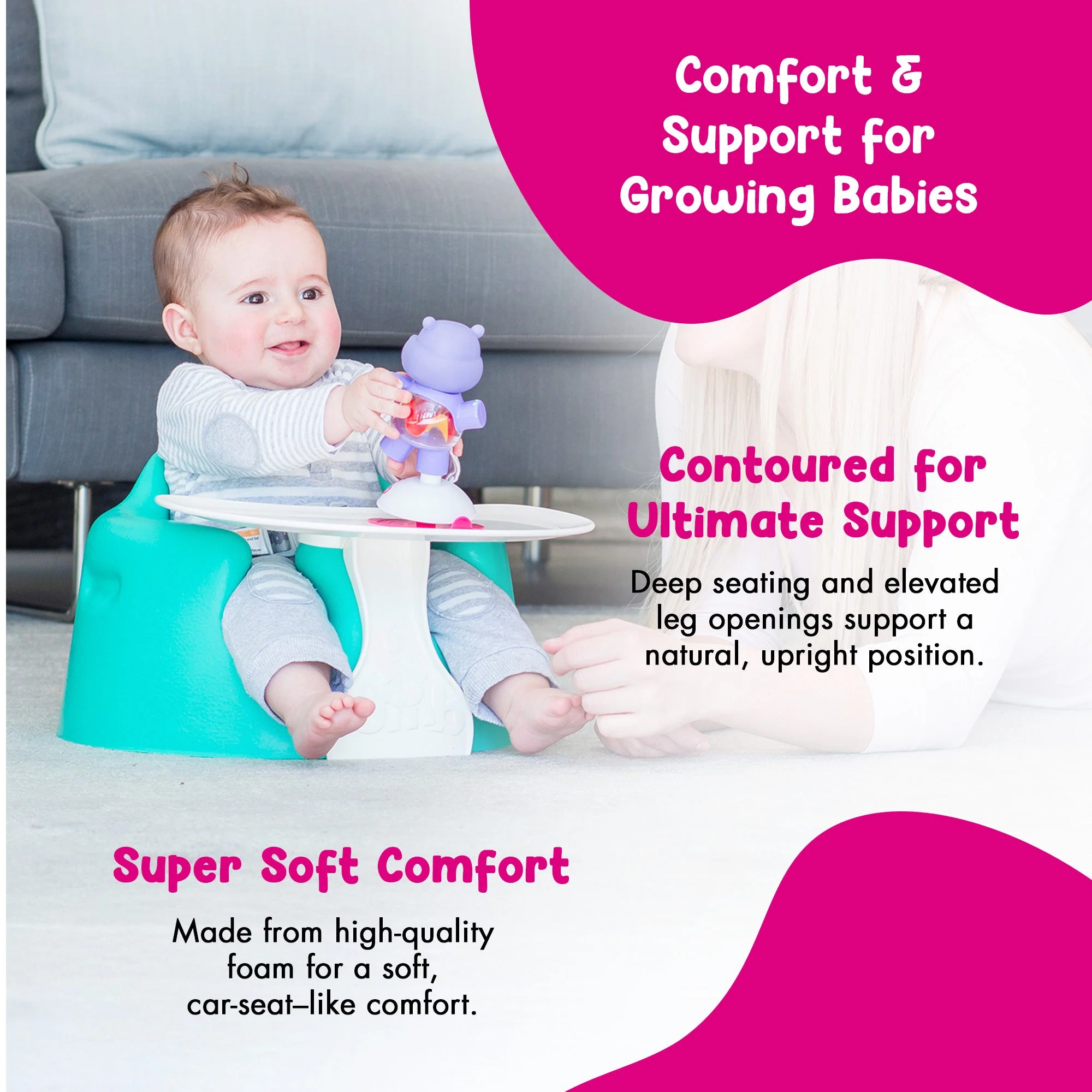 Bumbo Baby Infant Portable Foam Floor Seat with Play Top Tray Attachment, Aqua - Image 5