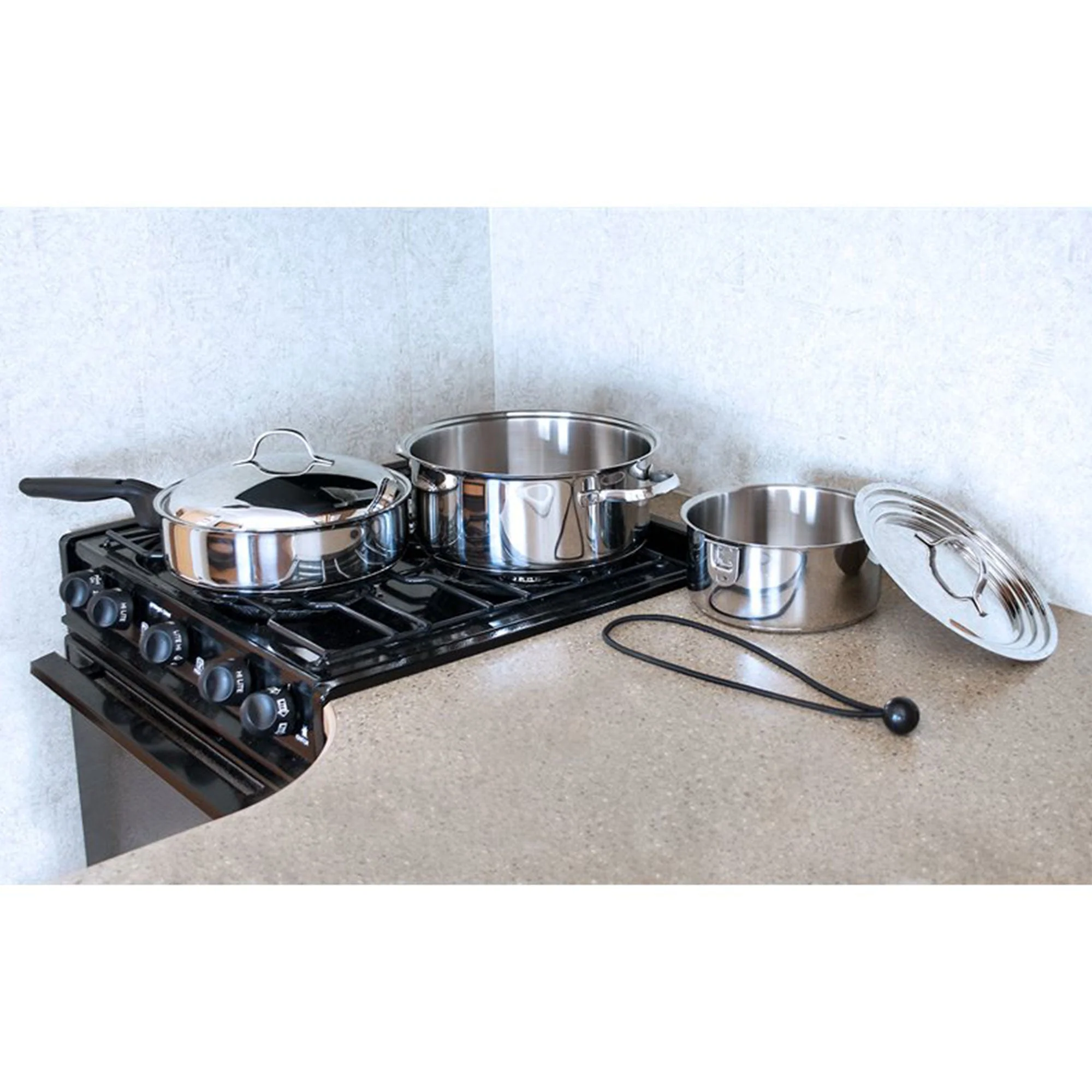 Camco 7 Piece Stainless Steel Cookware Nesting Pot Set w/Handle & Storage Strap - Image 9