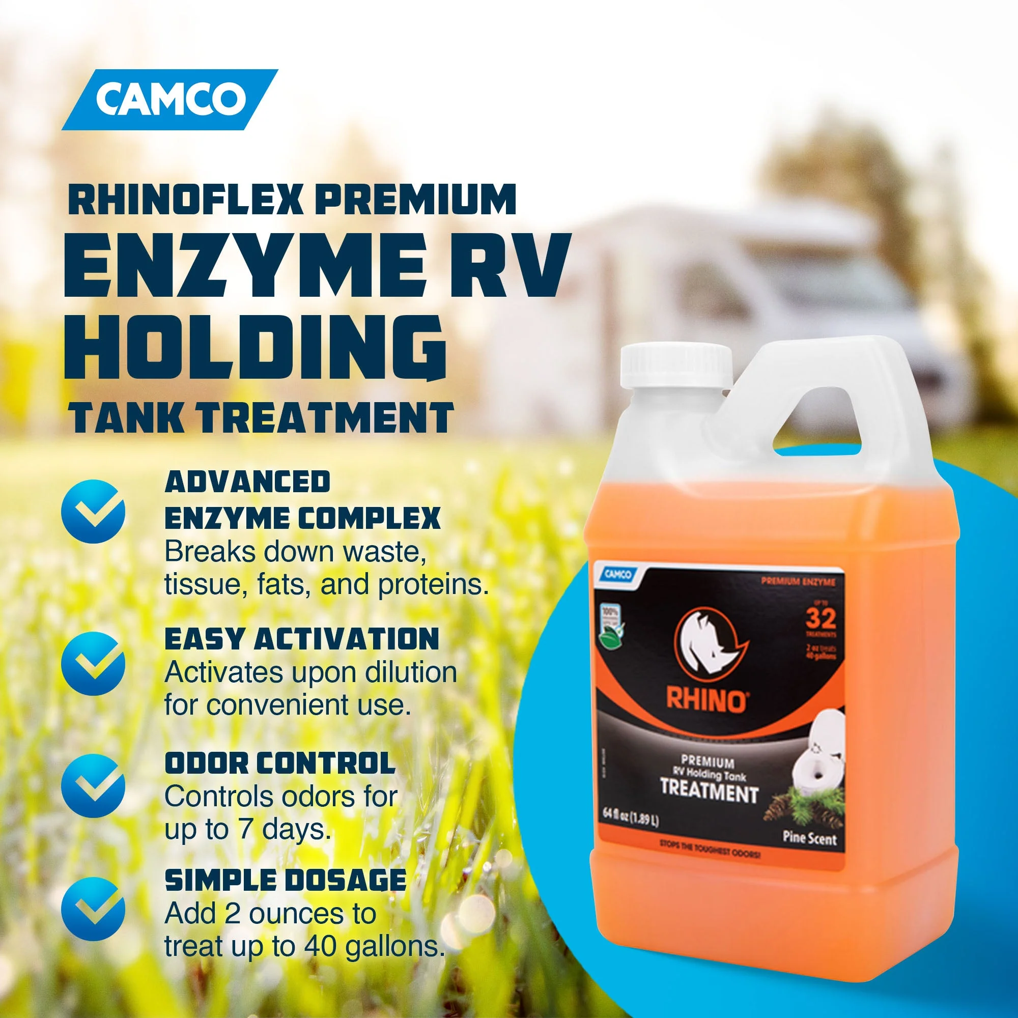 Camco RhinoFLEX 64 Ounce Enzyme RV Holding Tank Treatment for RVing and Boating - Image 2