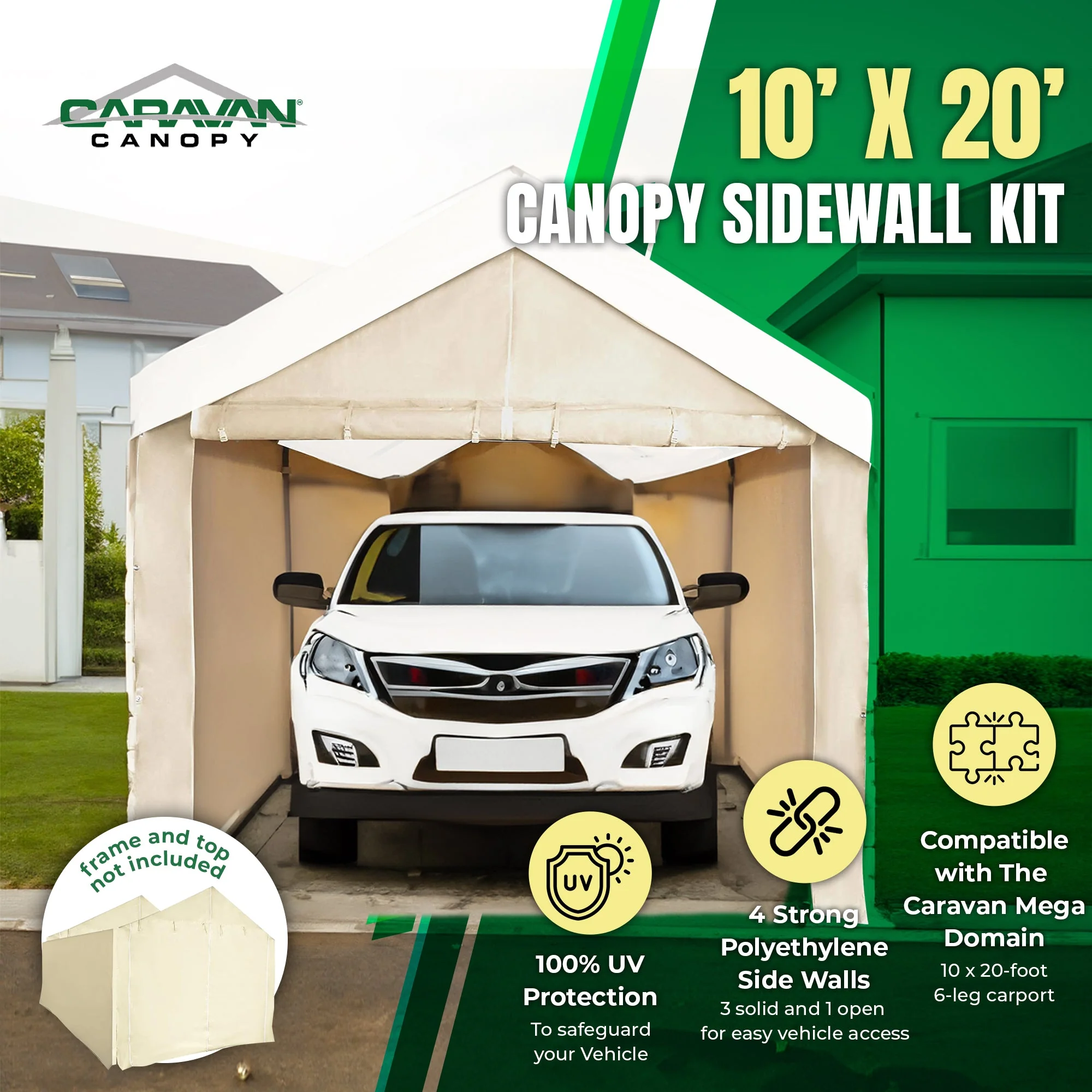 Caravan Canopy Mega Domain Carport 4 Sidewalls, Tan (Sidewalls Only) - Image 3