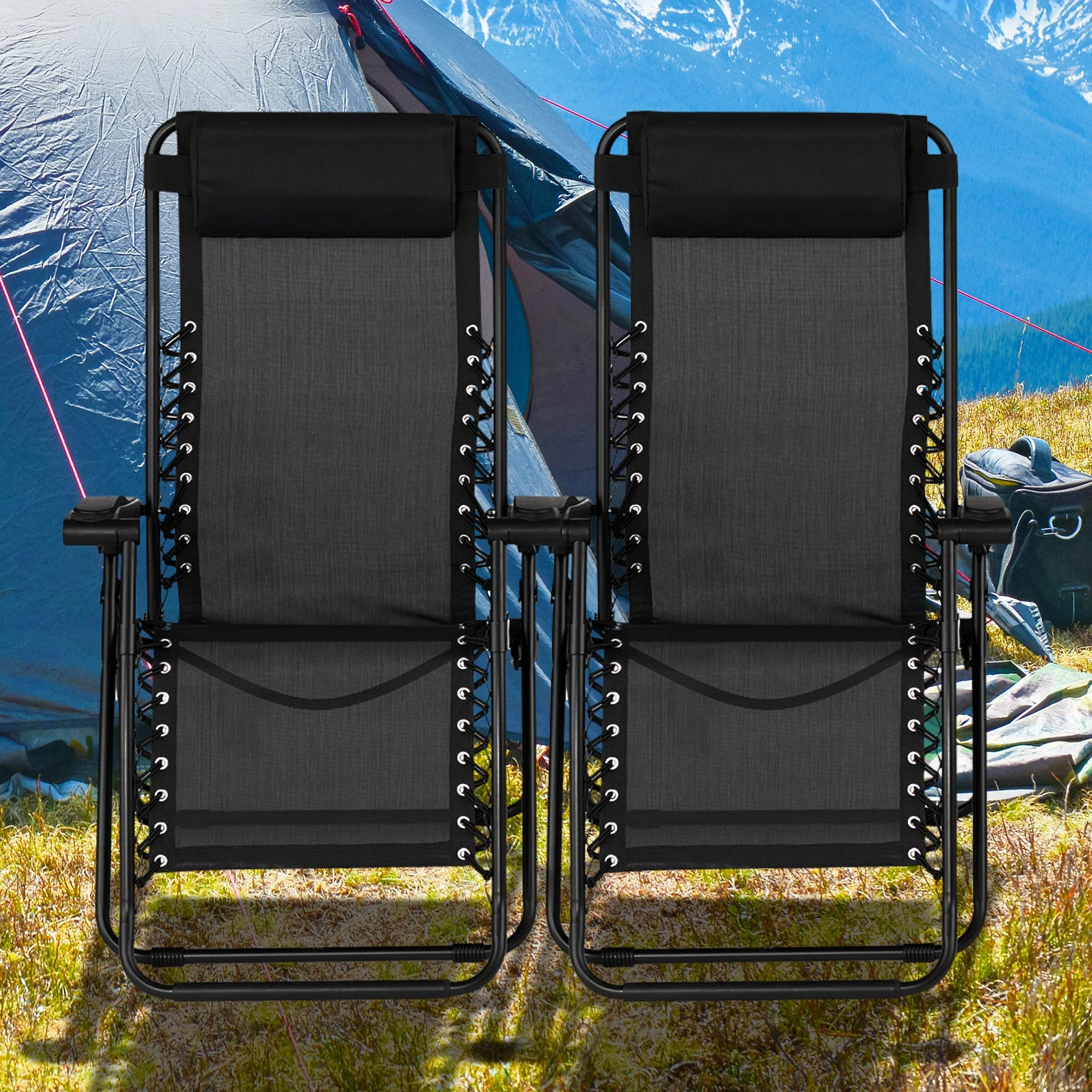 Caravan Sports Zero Gravity Outdoor Folding Patio Lounge Chair, Black (Pair) - Image 4