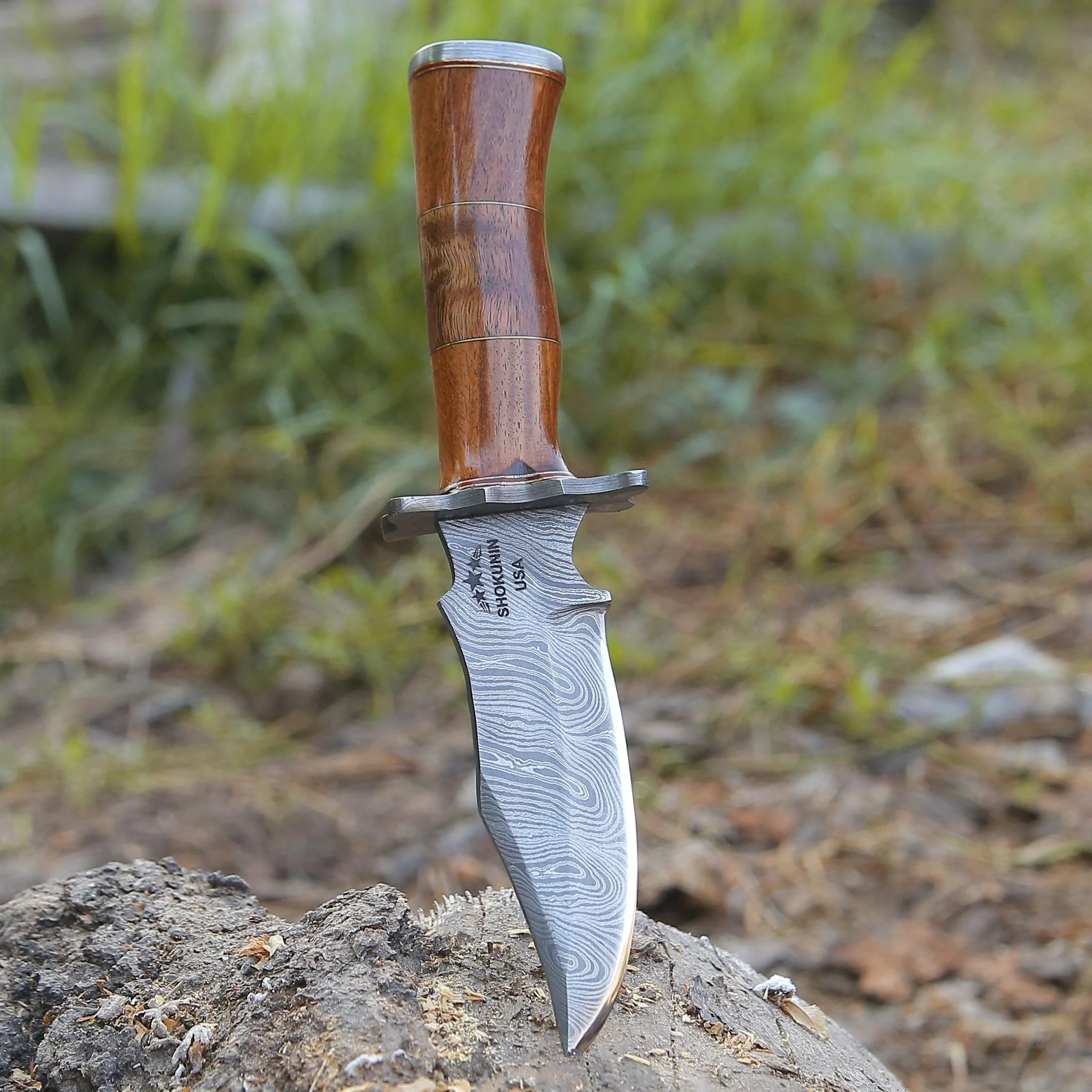 Hornet Custom Damascus Hunting Knife with Rosewood Handle & Sheath - Image 6