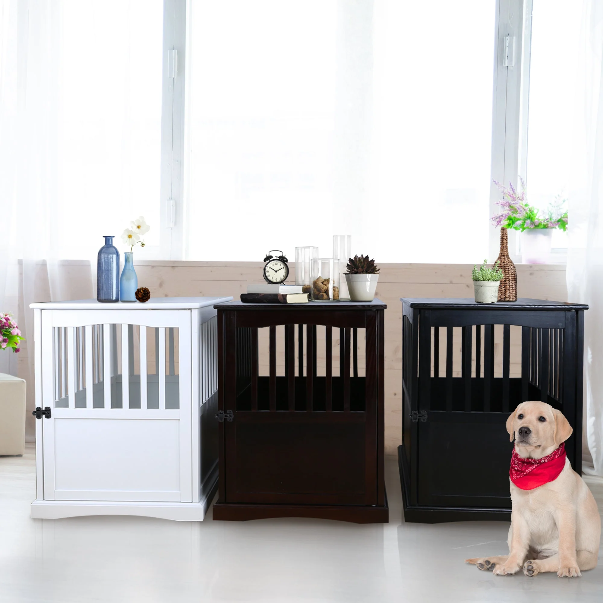 Casual Home Pet Crate End Table w/ Lockable Latch for Medium Sized Pets, Black - Image 8