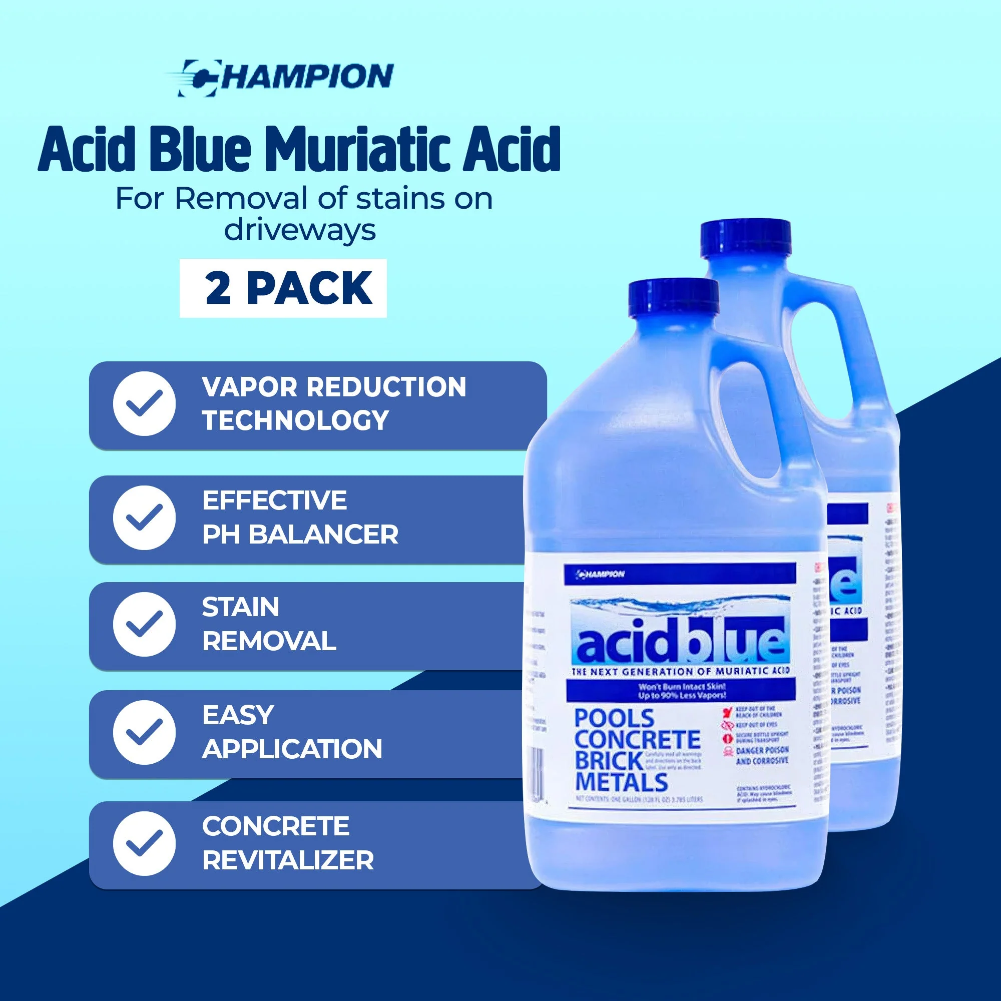 Champion Acid Blue Muriatic Acid for Removal of Stains on Driveways (2 Pack) - Image 2