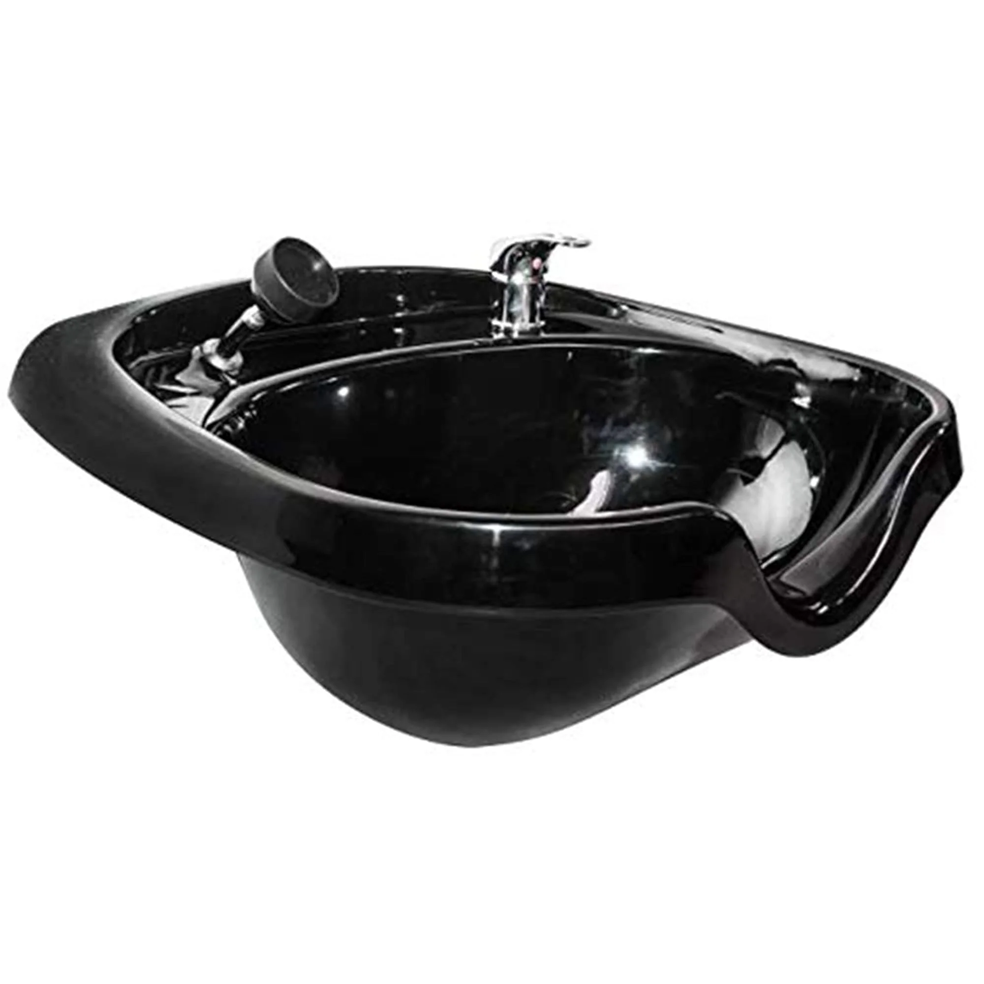 Chromium Professional Oval Shampoo Bowl and Fixture Set with Check Valve, Black - Image 3