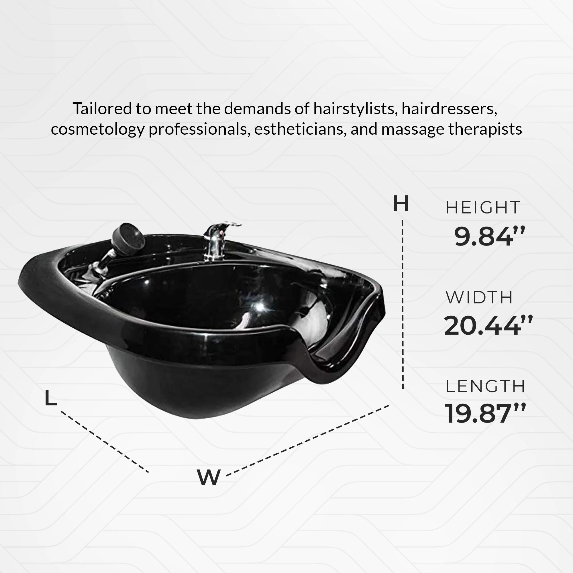 Chromium Professional Oval Shampoo Bowl and Fixture Set with Check Valve, Black - Image 7
