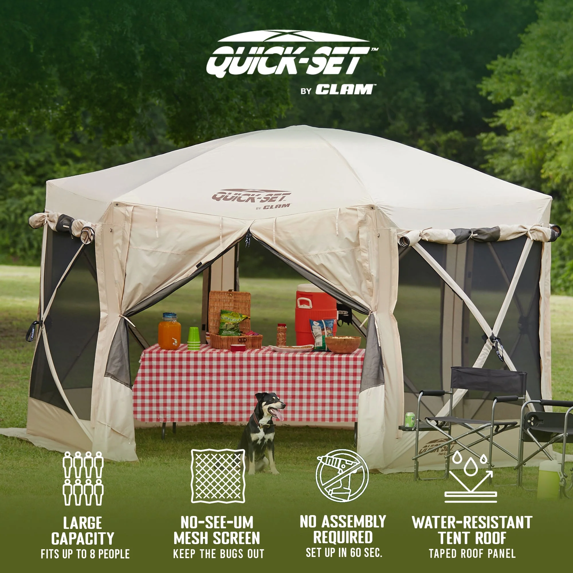CLAM Quick-Set Pavilion 12.5 x 12.5 Foot Portable Outdoor Canopy Shelter, Tan - Image 3